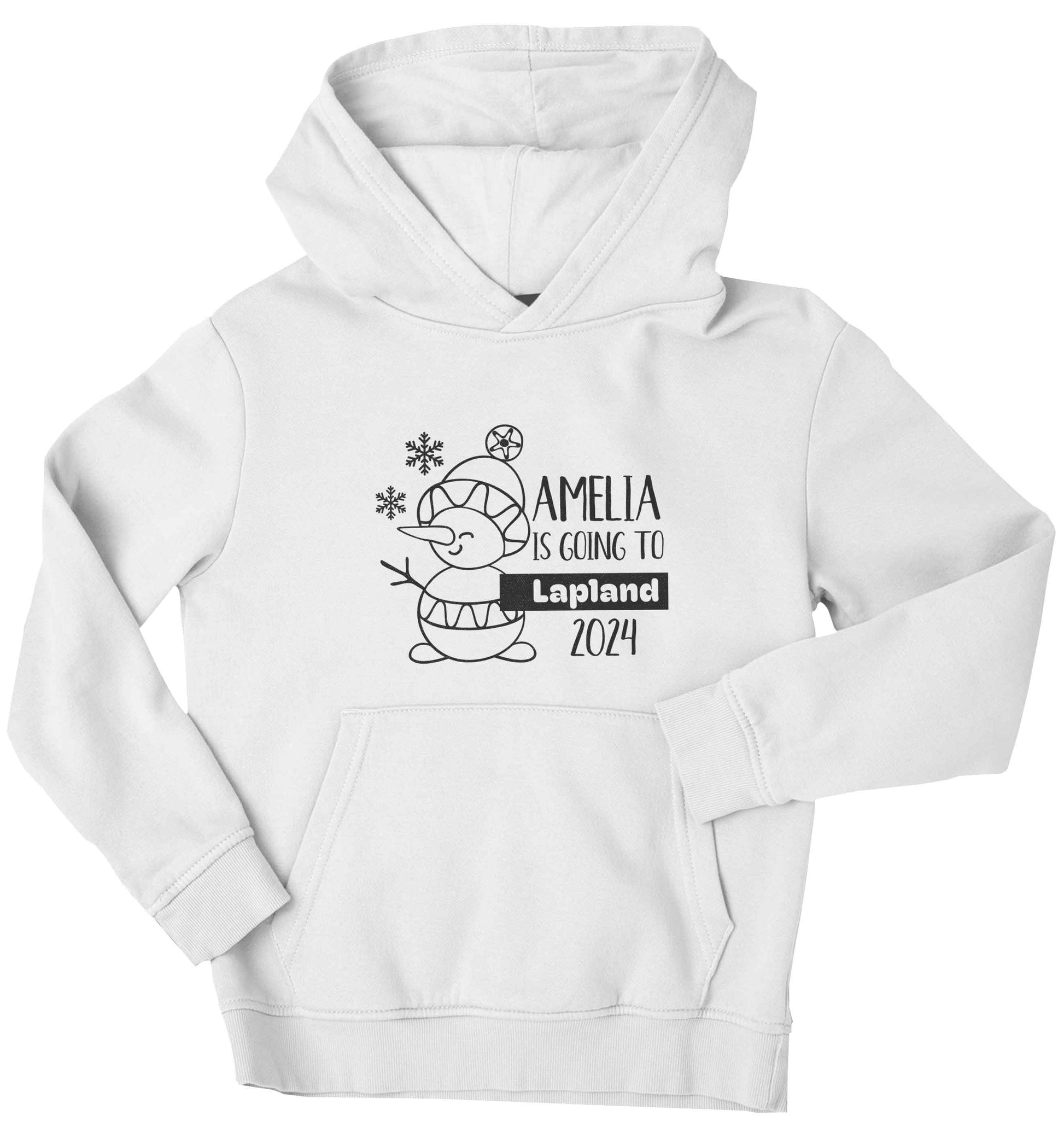 Any name here - is going to Lapland personalised children's white hoodie 12-13 Years