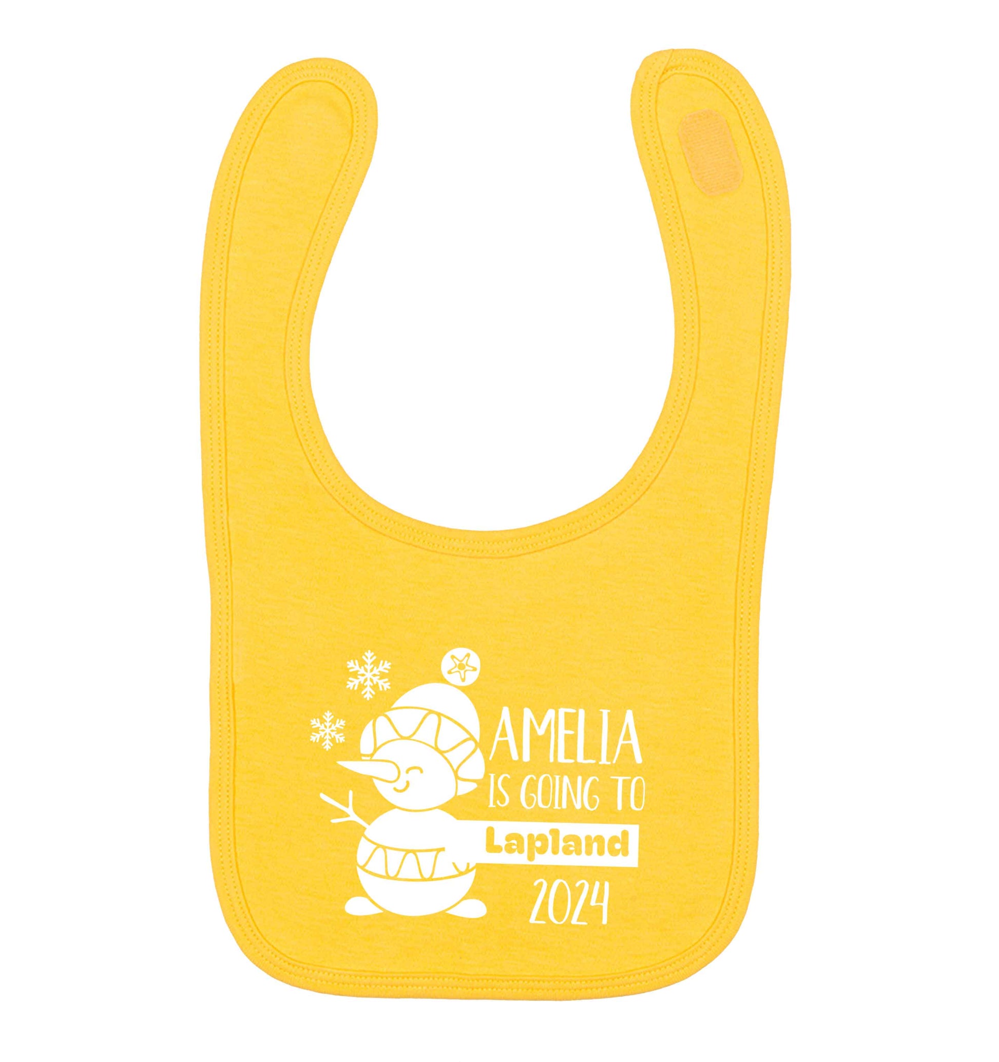 Any name here - is going to Lapland personalised yellow baby bib