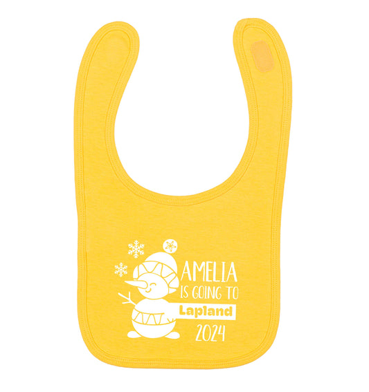 Any name here - is going to Lapland personalised yellow baby bib