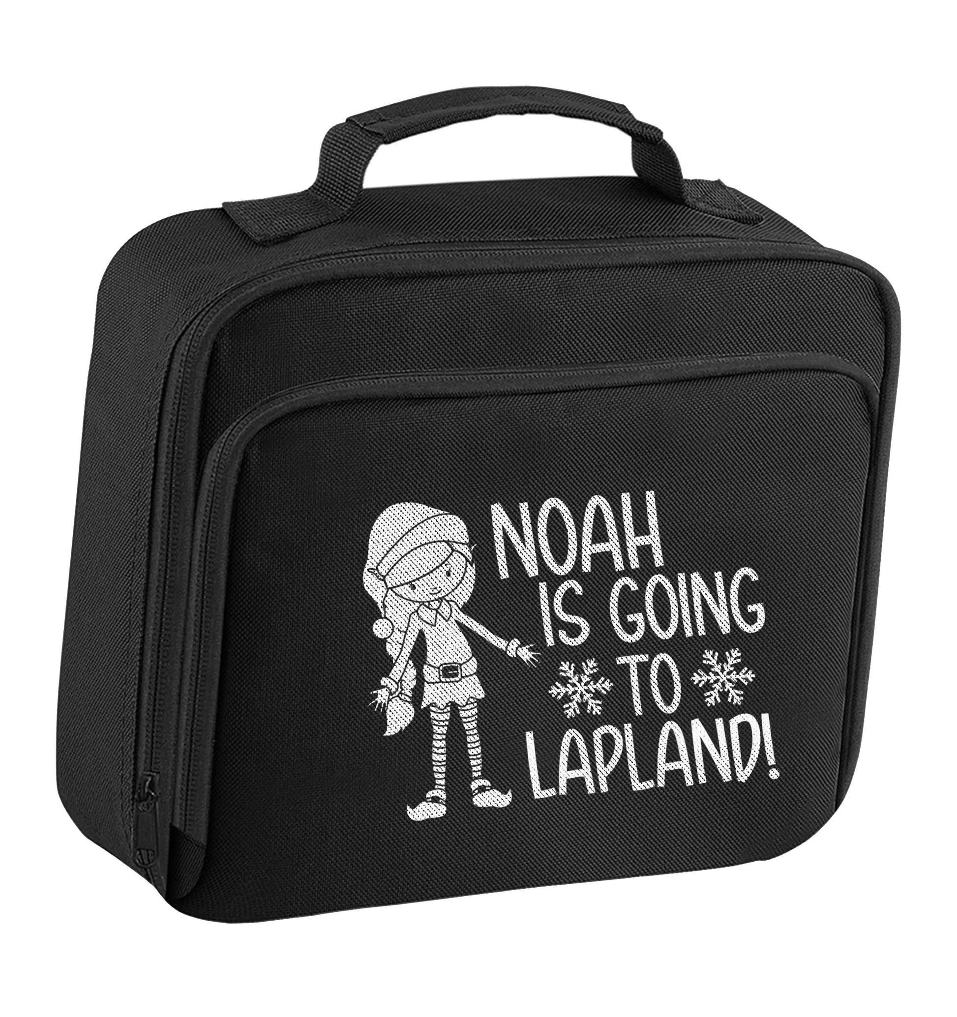 Any name here - is going to Lapland personalised elf insulated black lunch bag cooler