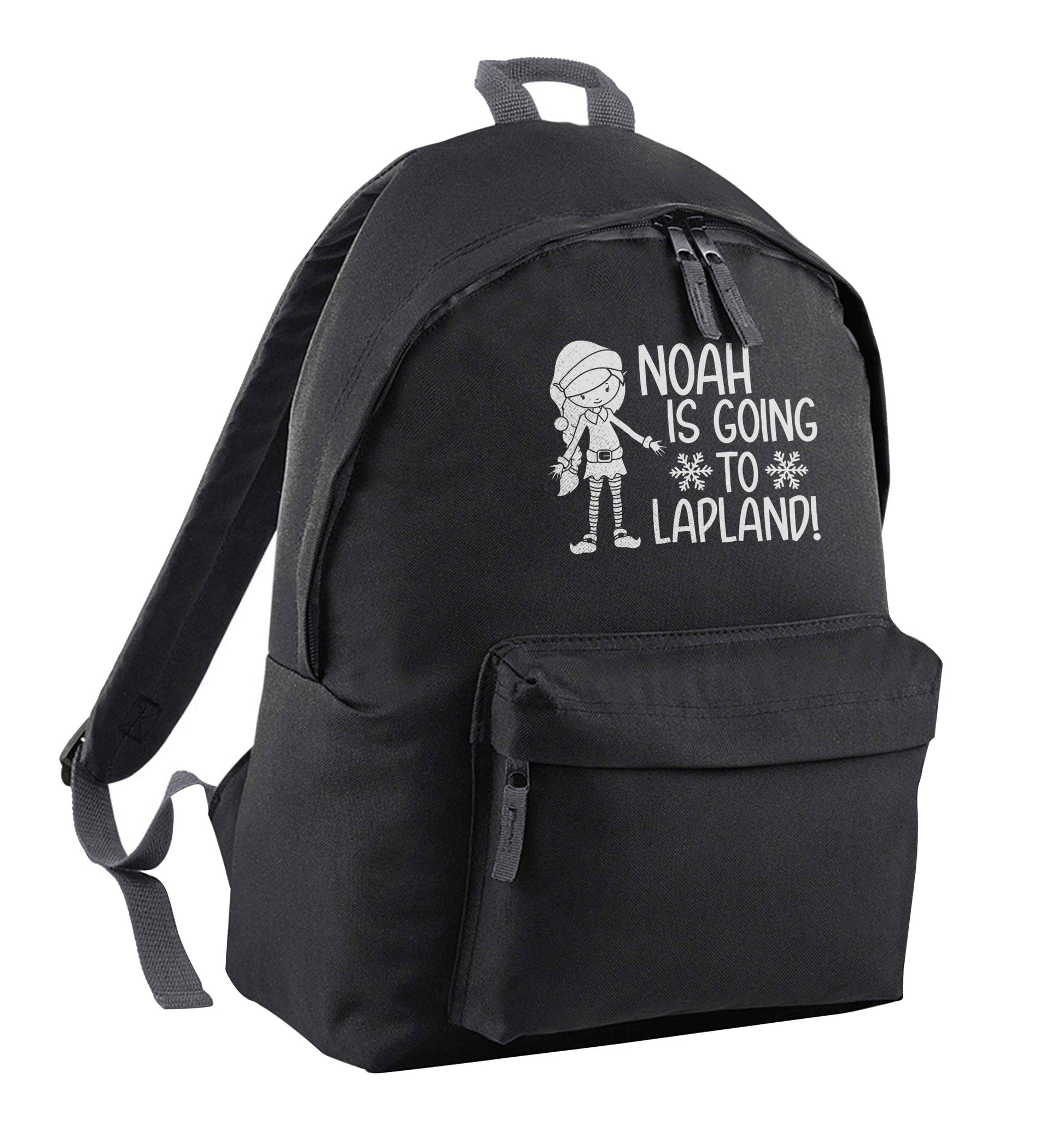 Any name here - is going to Lapland personalised elf black children's backpack
