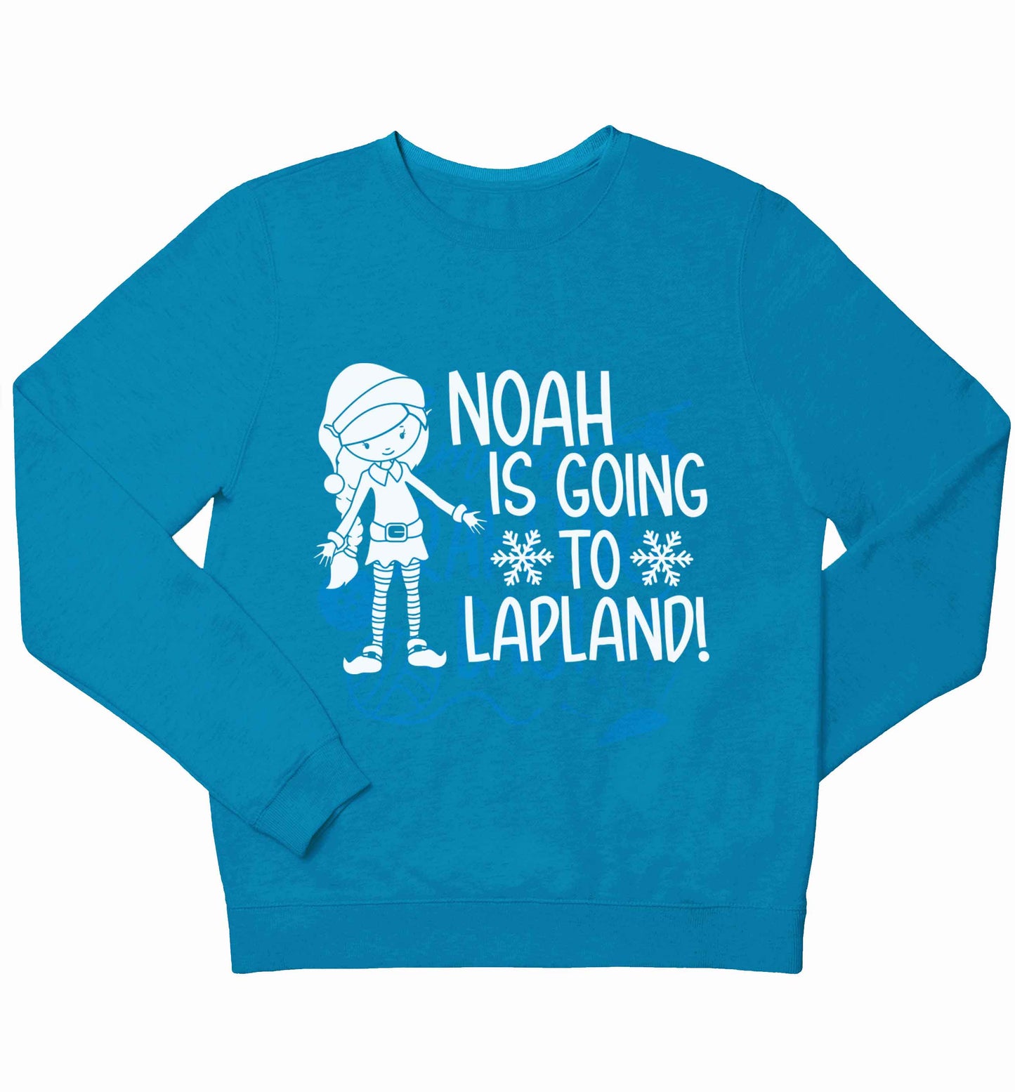 Any name here - is going to Lapland personalised elf children's blue sweater 12-13 Years
