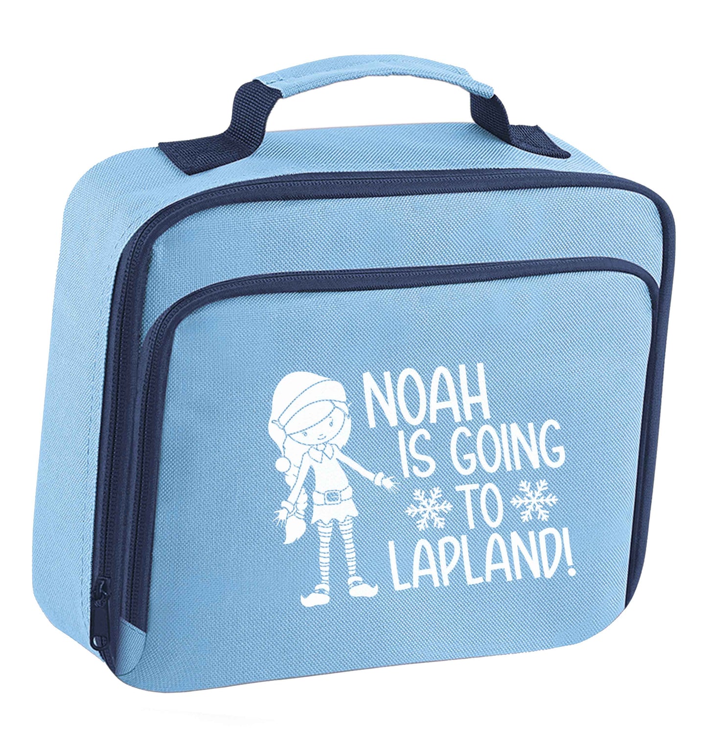 Any name here - is going to Lapland personalised elf insulated blue lunch bag cooler