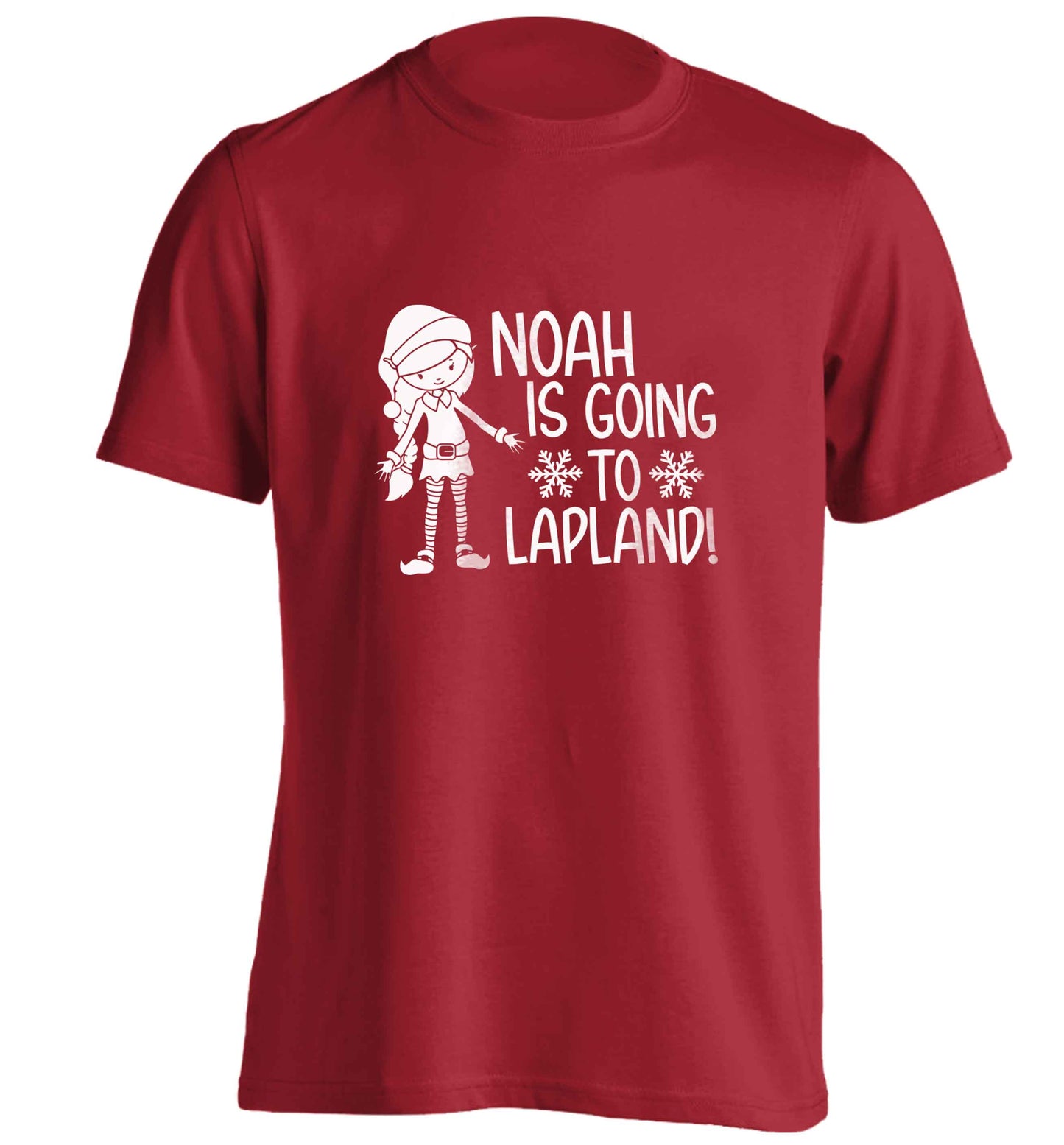 Any name here - is going to Lapland personalised elf adults unisex red Tshirt 2XL