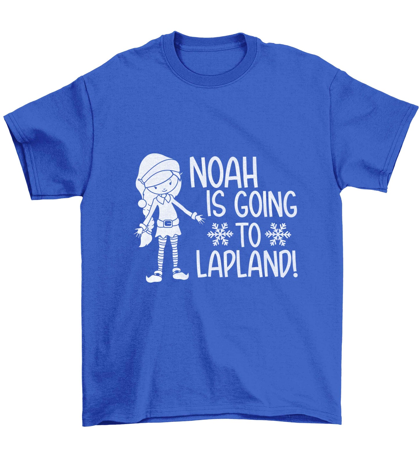 Any name here - is going to Lapland personalised elf Children's blue Tshirt 12-13 Years