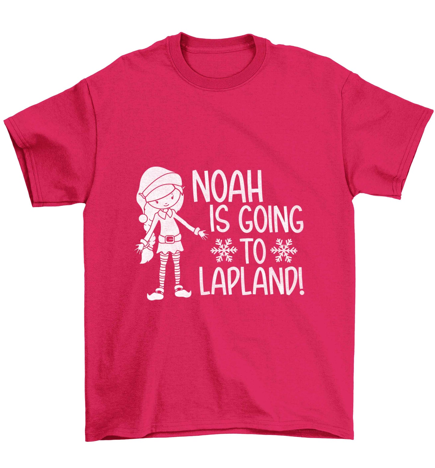 Any name here - is going to Lapland personalised elf Children's pink Tshirt 12-13 Years
