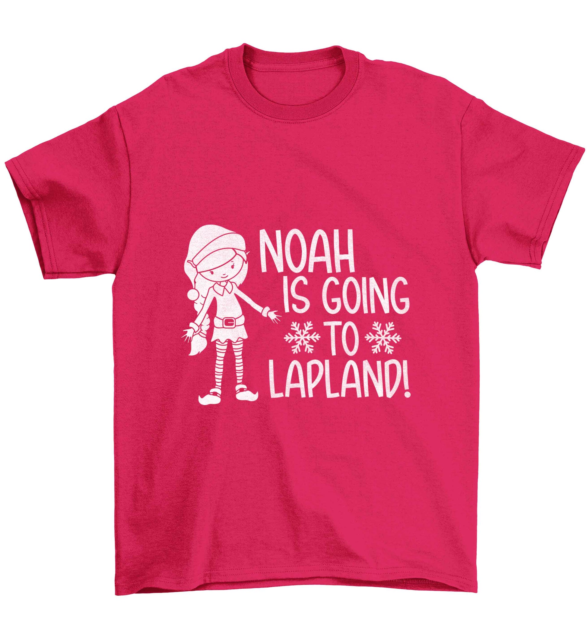 Any name here - is going to Lapland personalised elf Children's pink Tshirt 12-13 Years