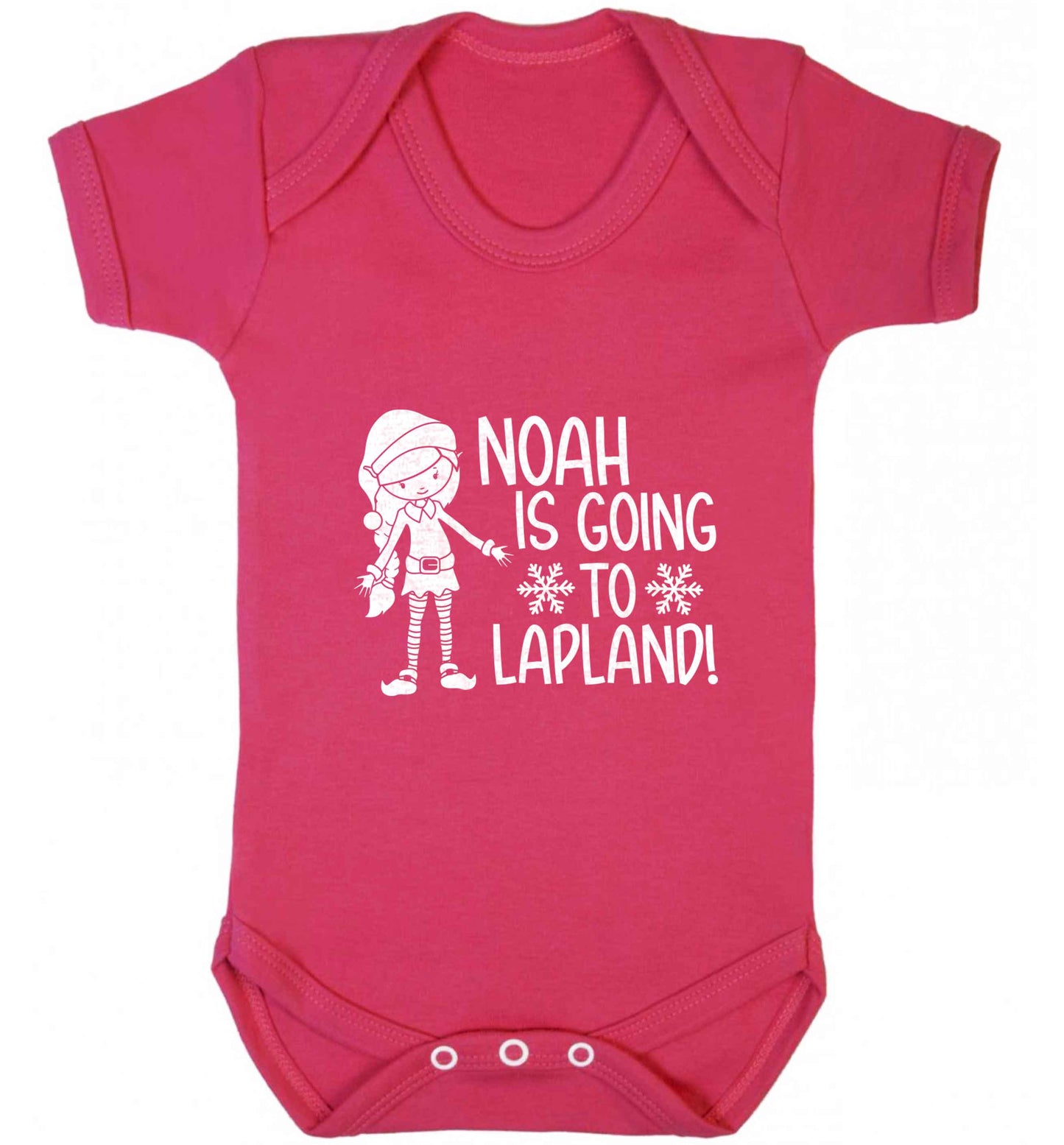 Any name here - is going to Lapland personalised elf baby vest dark pink 18-24 months