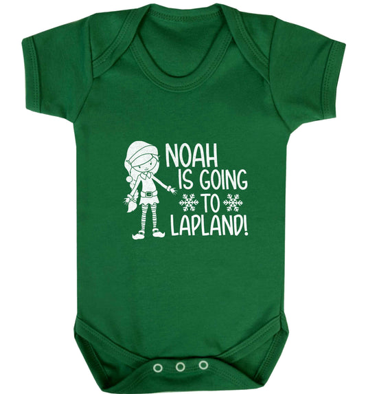 Any name here - is going to Lapland personalised elf baby vest green 18-24 months