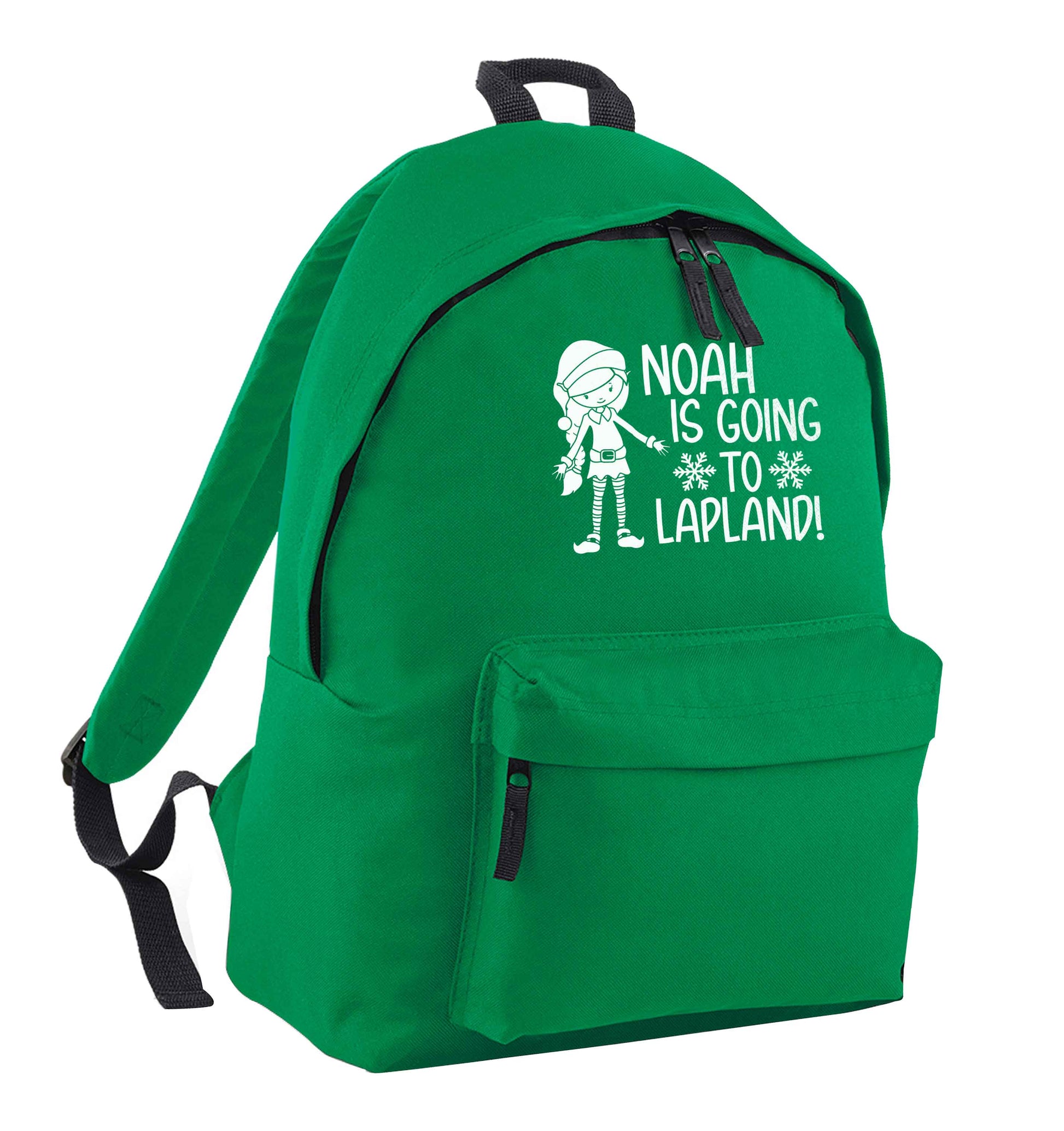 Any name here - is going to Lapland personalised elf green adults backpack