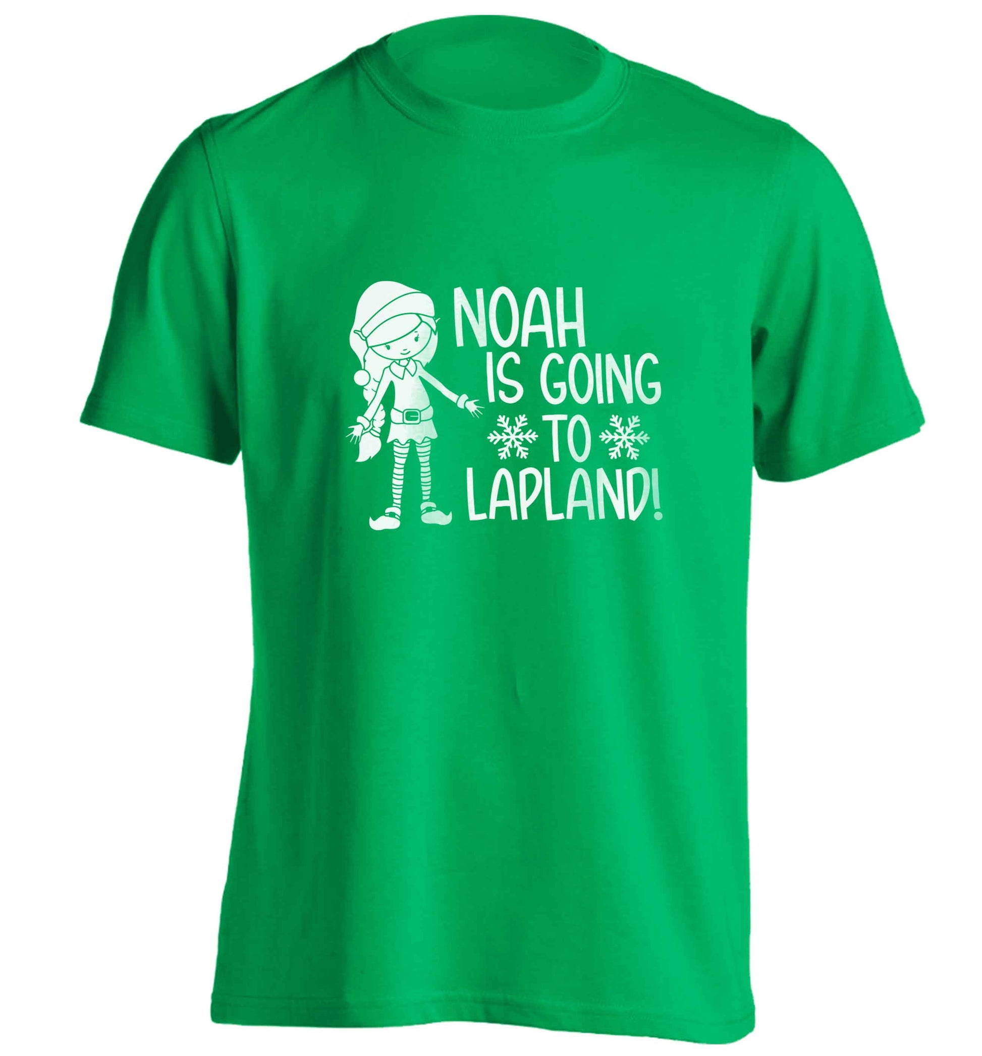 Any name here - is going to Lapland personalised elf adults unisex green Tshirt 2XL