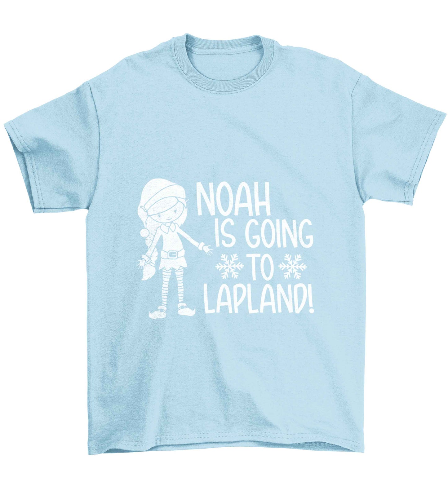 Any name here - is going to Lapland personalised elf Children's light blue Tshirt 12-13 Years