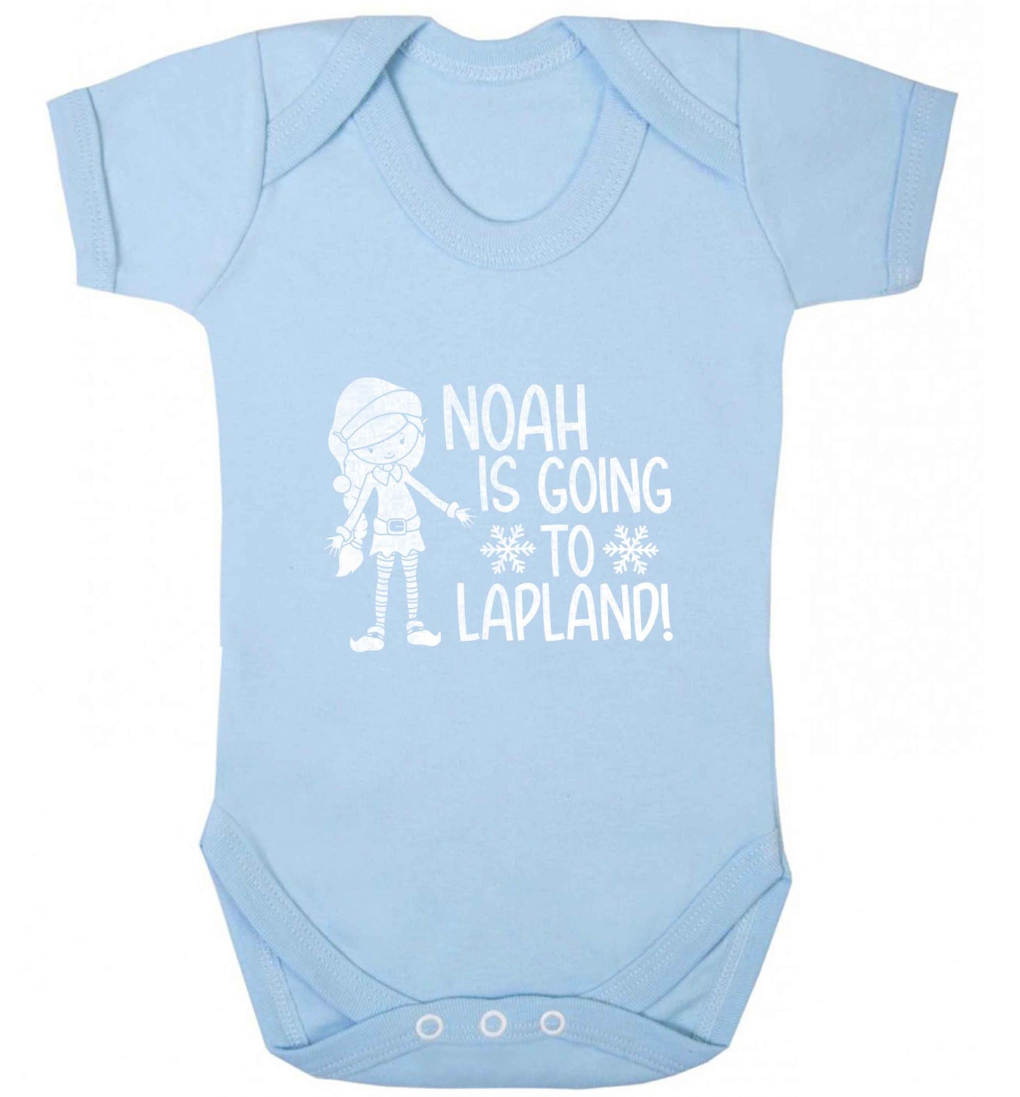 Any name here - is going to Lapland personalised elf baby vest pale blue 18-24 months