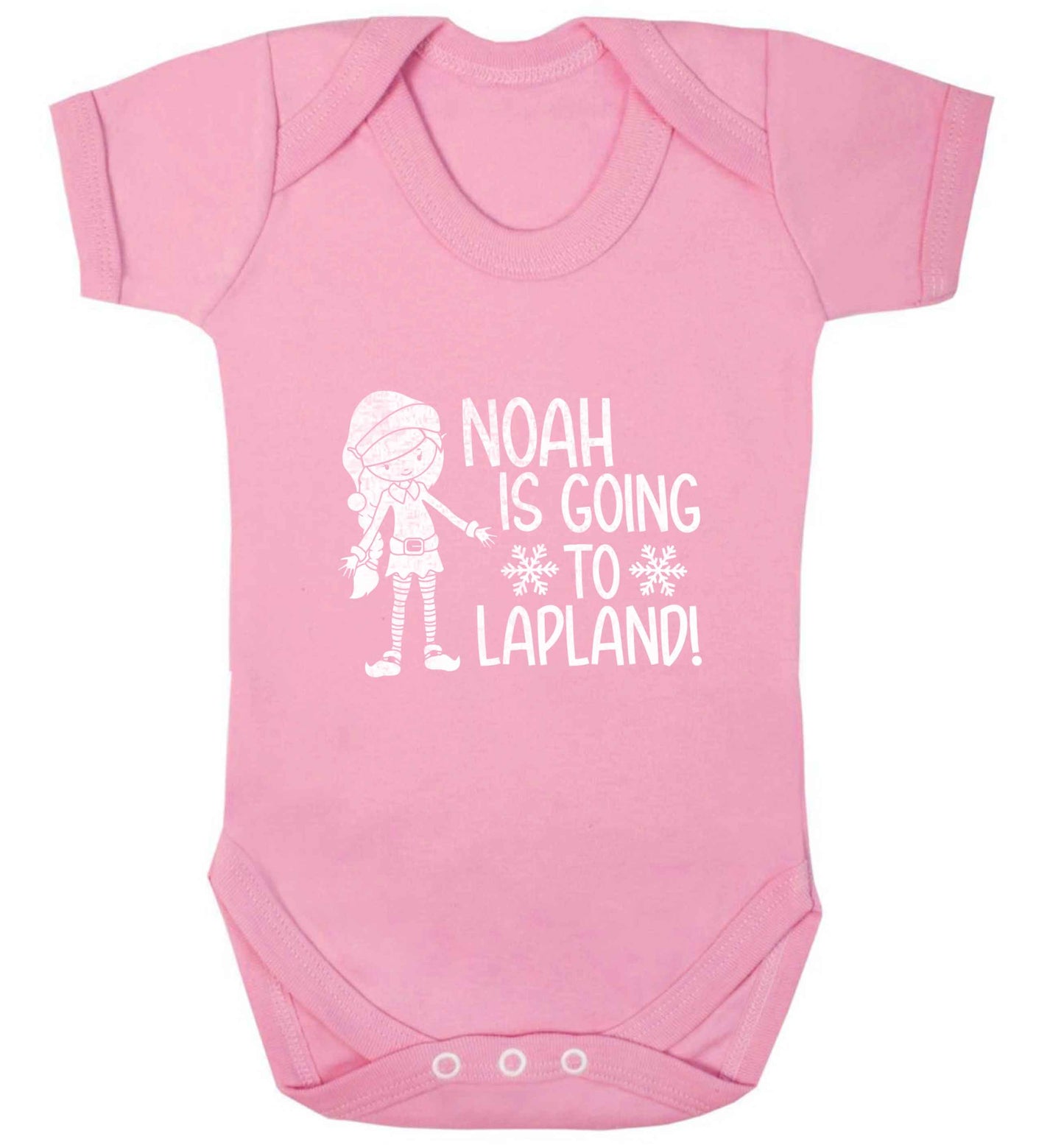 Any name here - is going to Lapland personalised elf baby vest pale pink 18-24 months