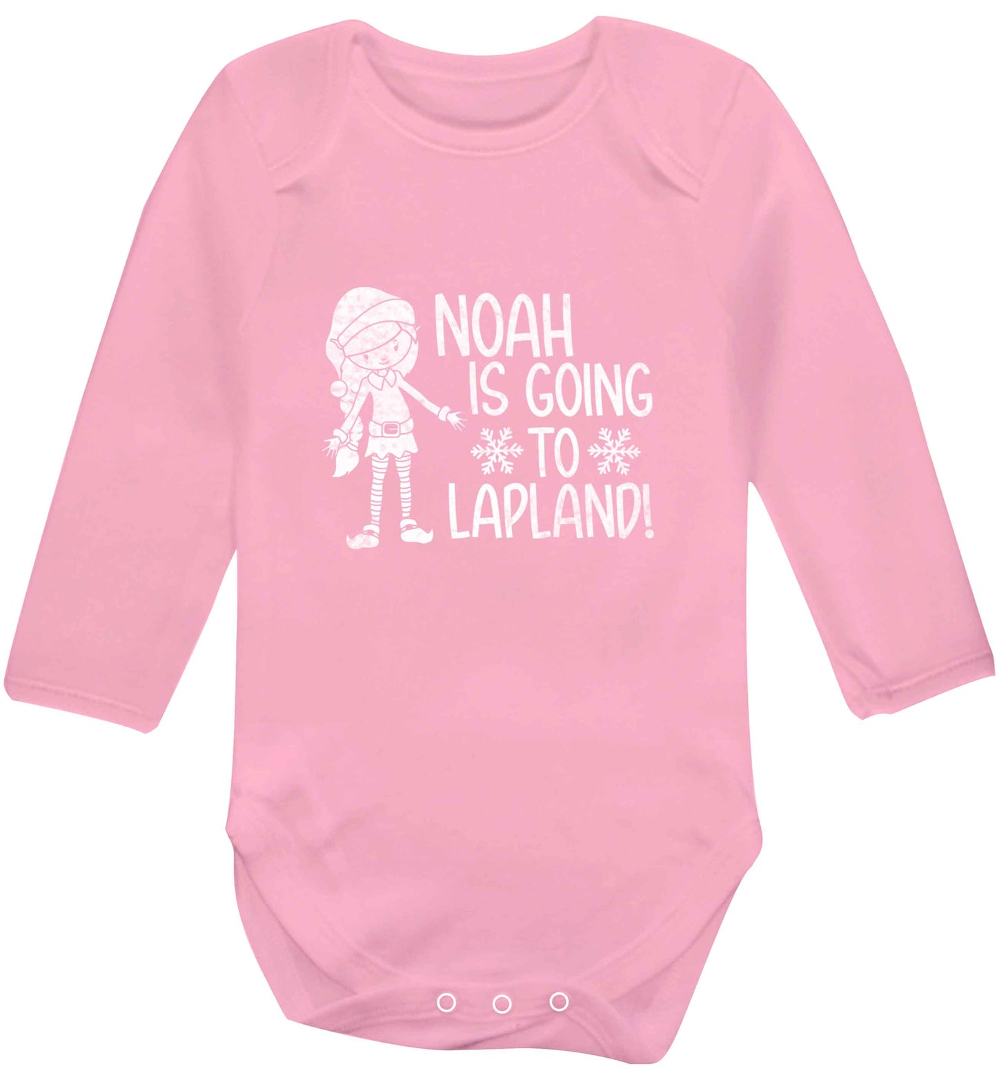 Any name here - is going to Lapland personalised elf baby vest long sleeved pale pink 6-12 months