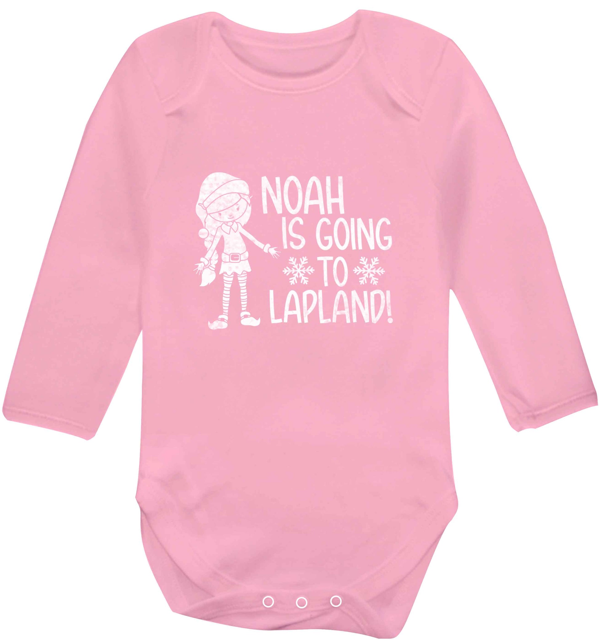 Any name here - is going to Lapland personalised elf baby vest long sleeved pale pink 6-12 months
