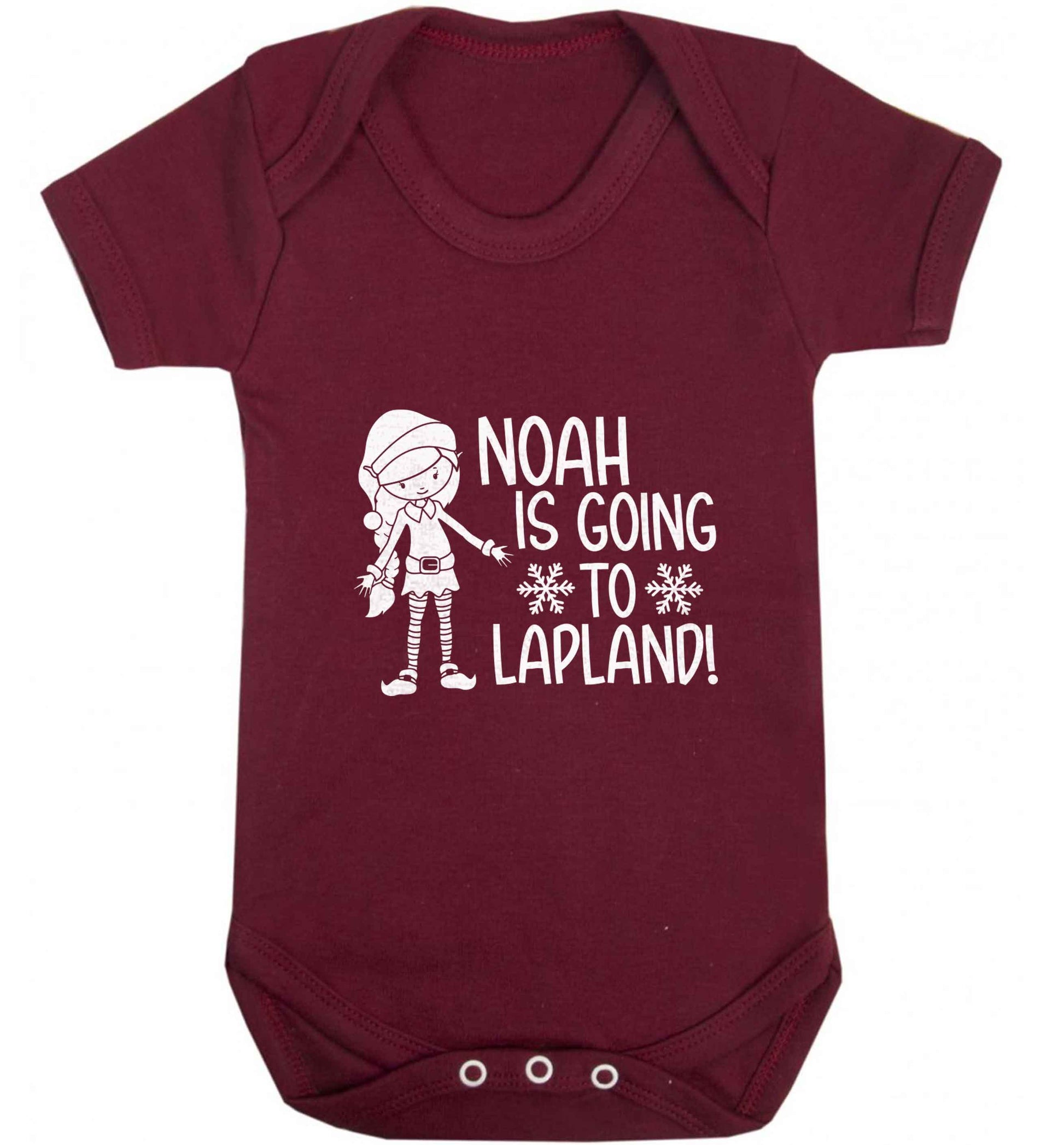 Any name here - is going to Lapland personalised elf baby vest maroon 18-24 months