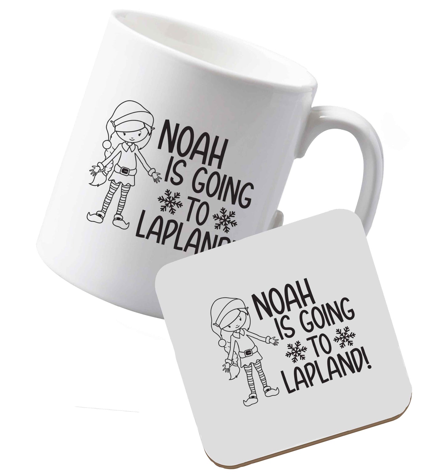 10 oz Ceramic mug and coaster Any name here - is going to Lapland personalised elf both sides