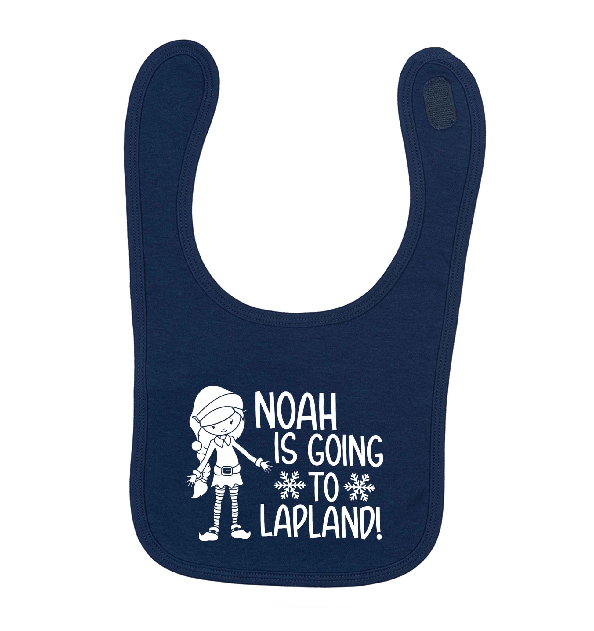 Any name here - is going to Lapland personalised elf navy baby bib