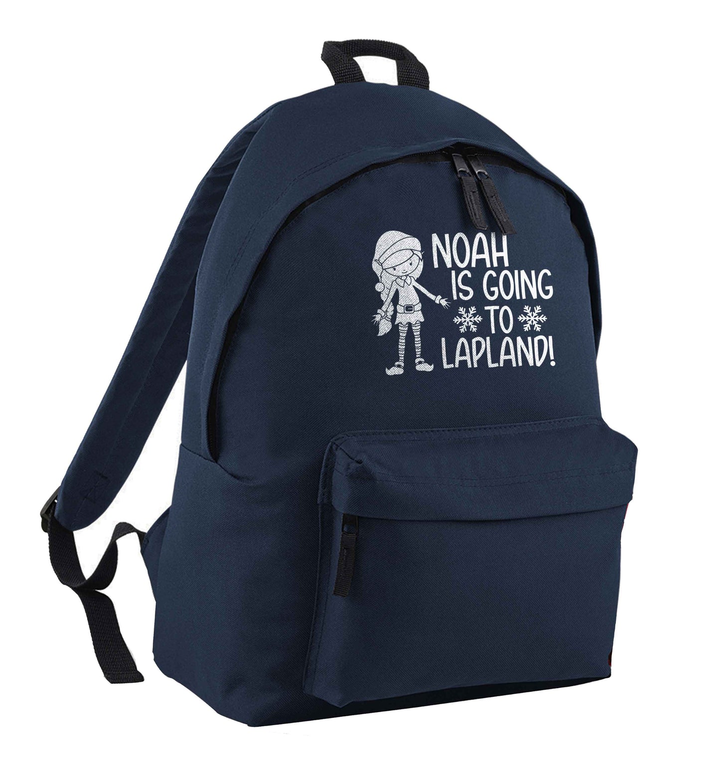 Any name here - is going to Lapland personalised elf navy children's backpack