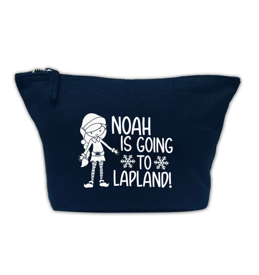 Any name here - is going to Lapland personalised elf navy makeup bag