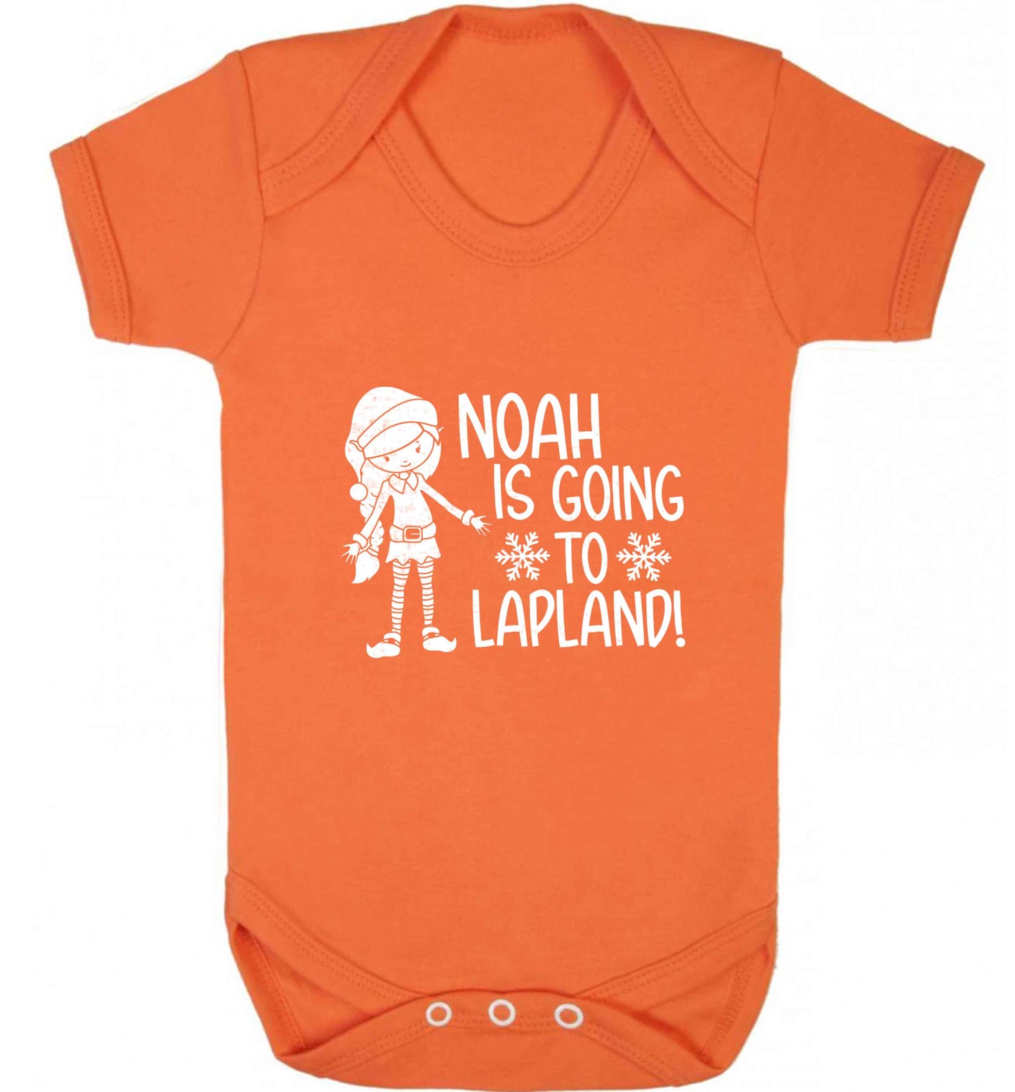 Any name here - is going to Lapland personalised elf baby vest orange 18-24 months