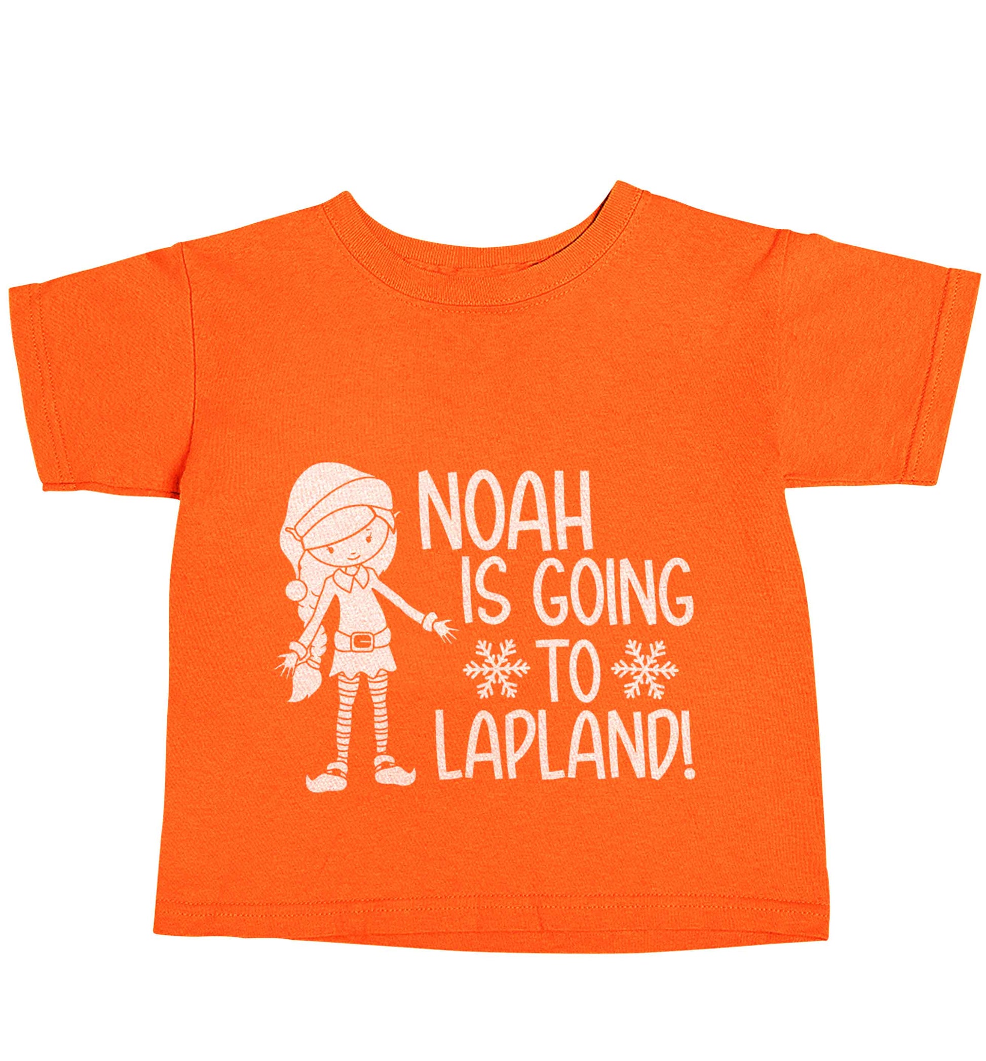 Any name here - is going to Lapland personalised elf orange baby toddler Tshirt 2 Years