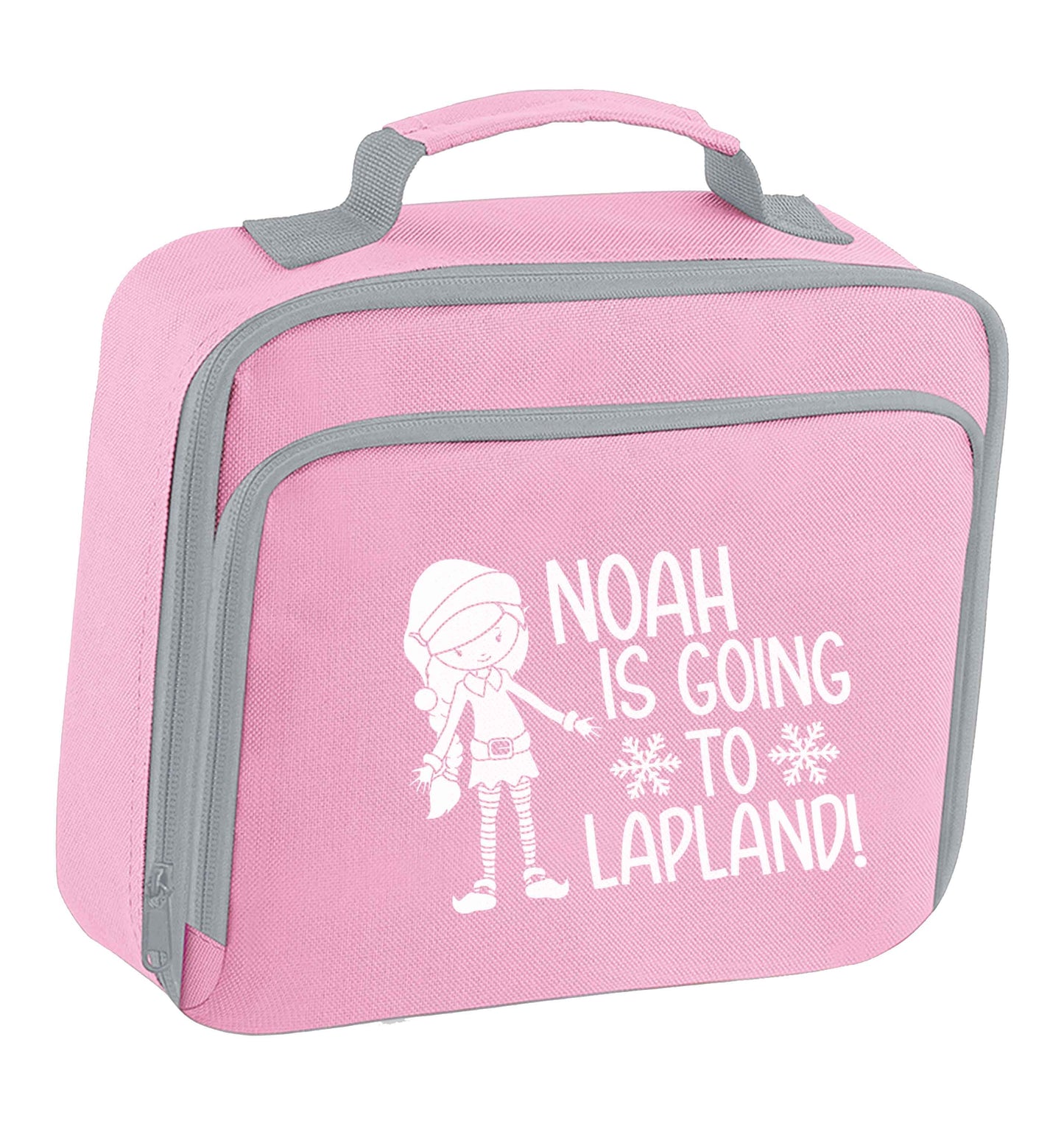 Any name here - is going to Lapland personalised elf insulated pink lunch bag cooler