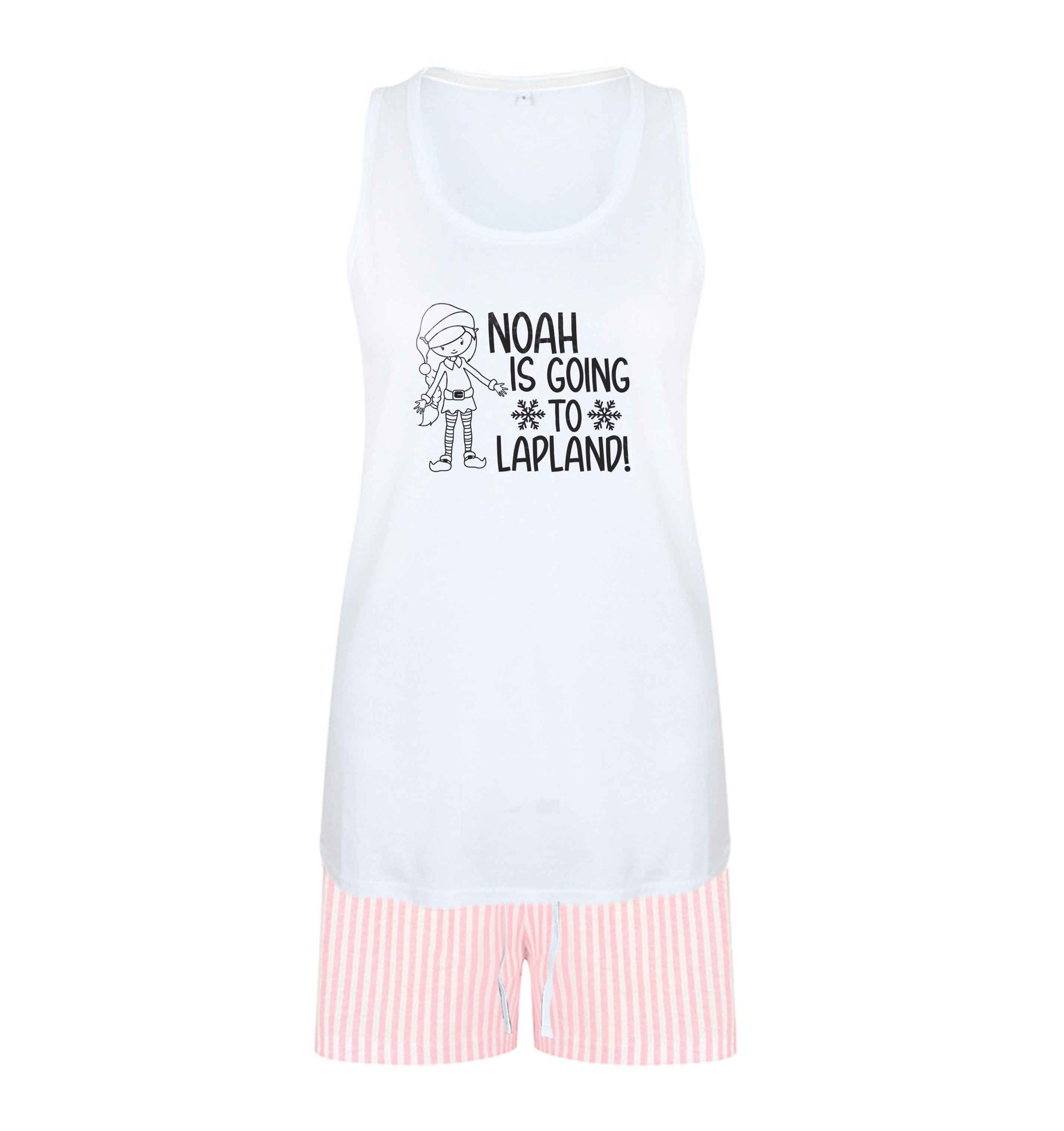 Any name here - is going to Lapland personalised elf size XL women's pyjama shorts set in pink 