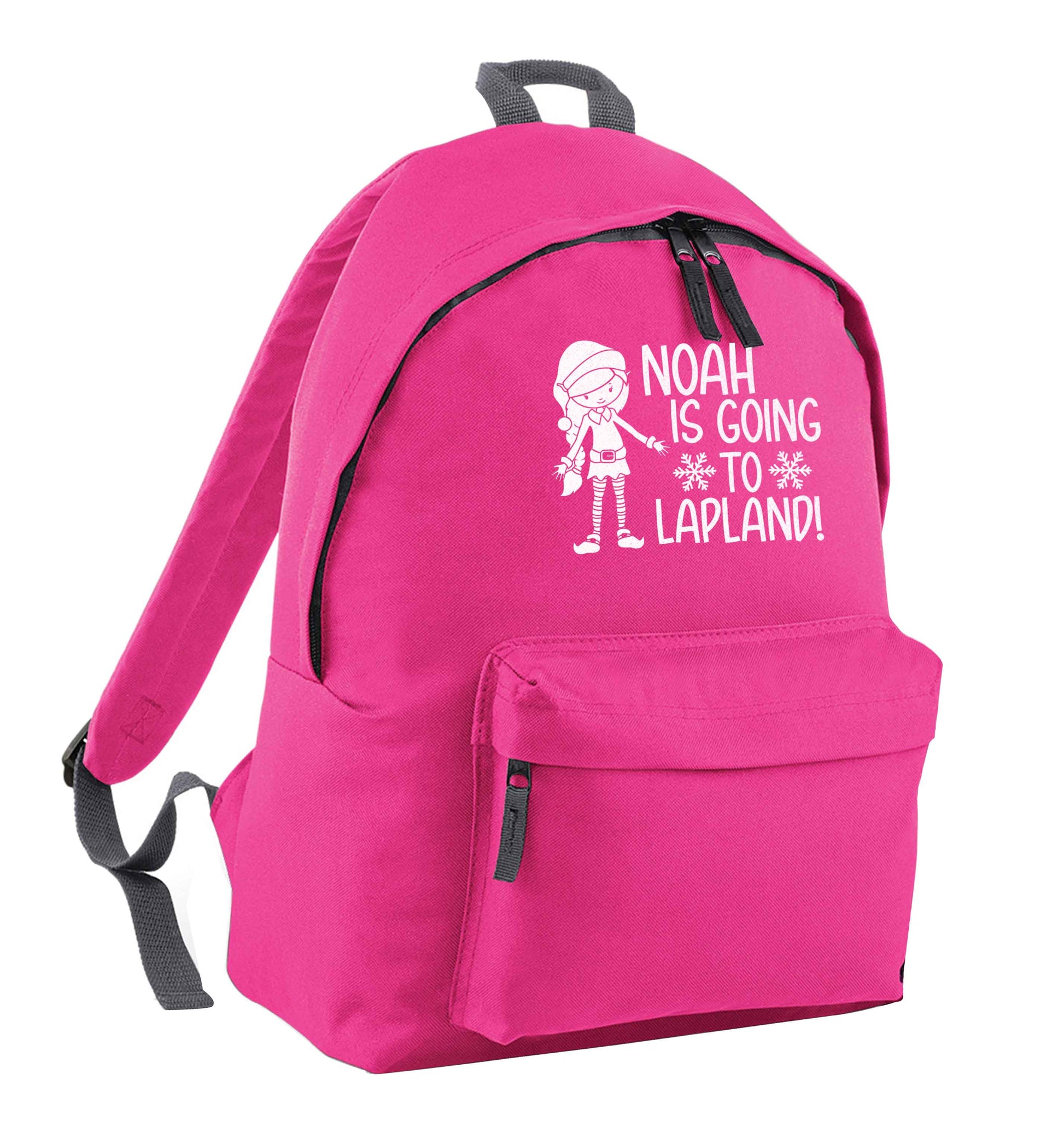Any name here - is going to Lapland personalised elf pink children's backpack