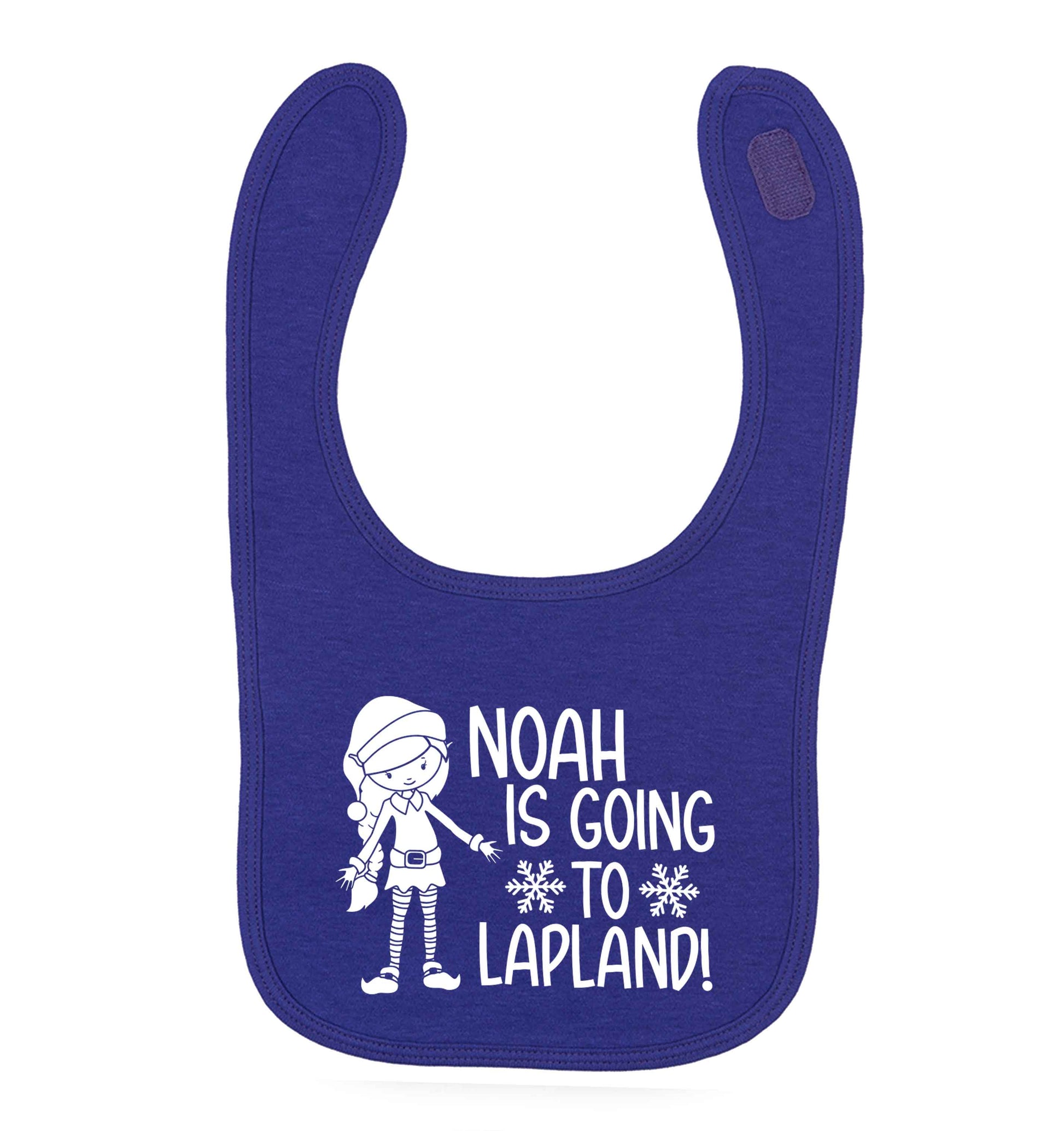 Any name here - is going to Lapland personalised elf purple baby bib