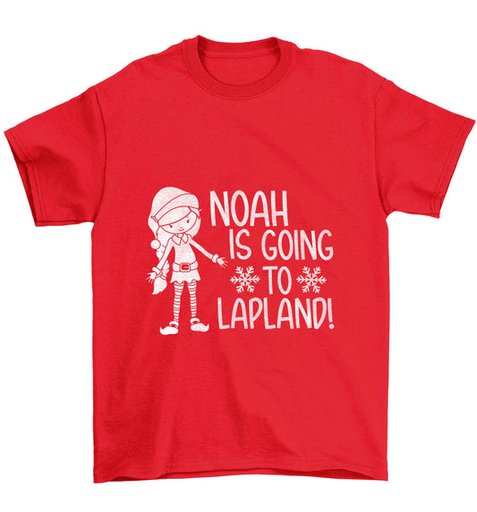 Any name here - is going to Lapland personalised elf Children's red Tshirt 12-13 Years