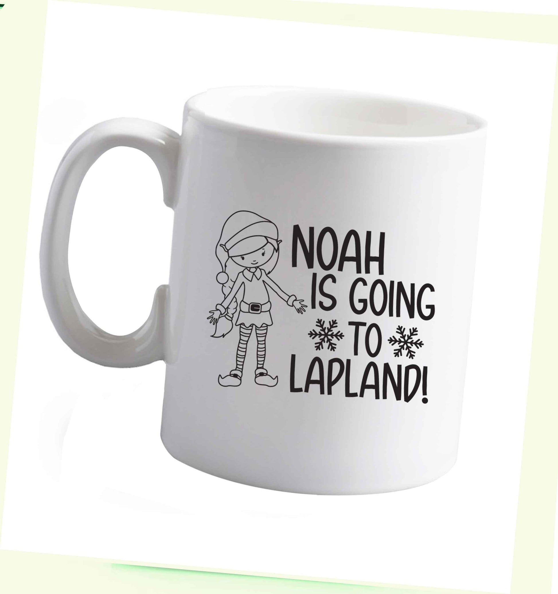10 oz Any name here - is going to Lapland personalised elf ceramic mug right handed