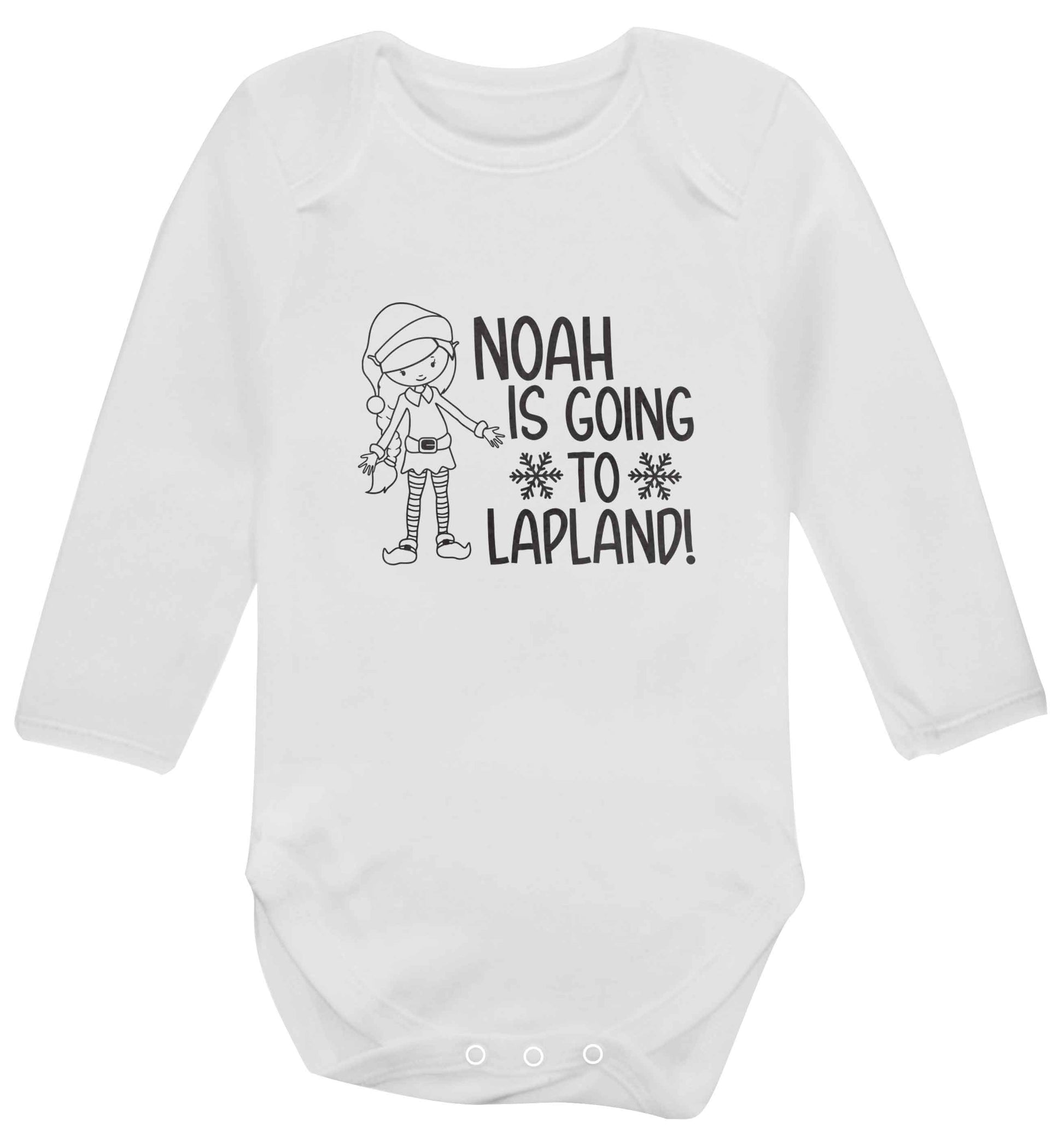 Any name here - is going to Lapland personalised elf baby vest long sleeved white 6-12 months