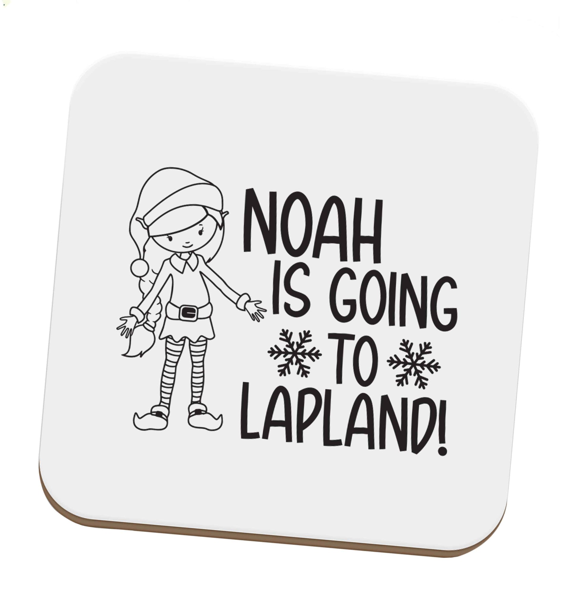 Any name here - is going to Lapland personalised elf set of four coasters