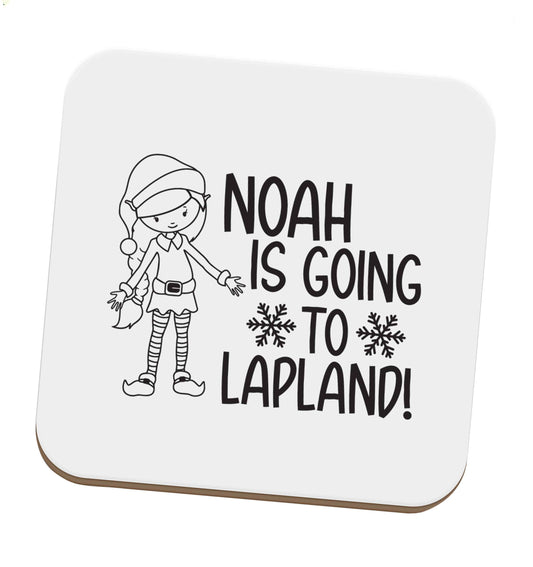 Any name here - is going to Lapland personalised elf set of four coasters