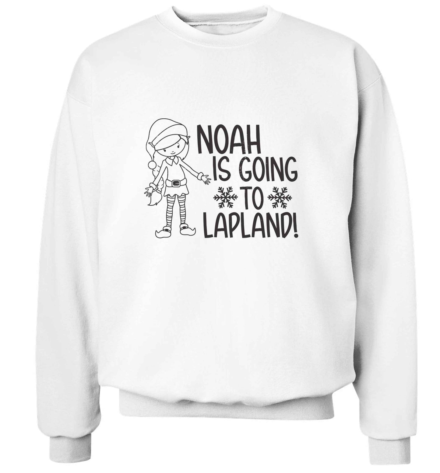 Any name here - is going to Lapland personalised elf adult's unisex white sweater 2XL