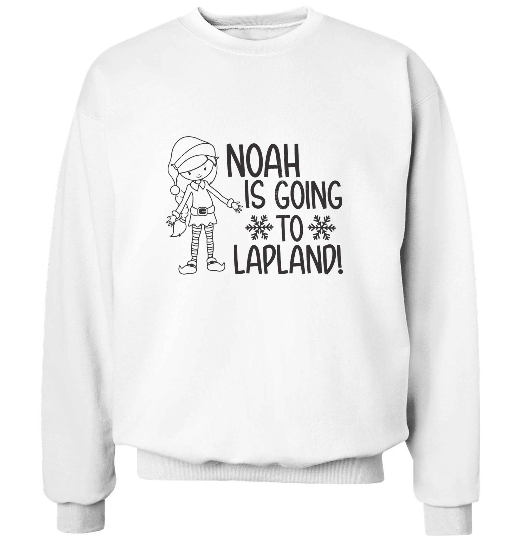 Any name here - is going to Lapland personalised elf adult's unisex white sweater 2XL