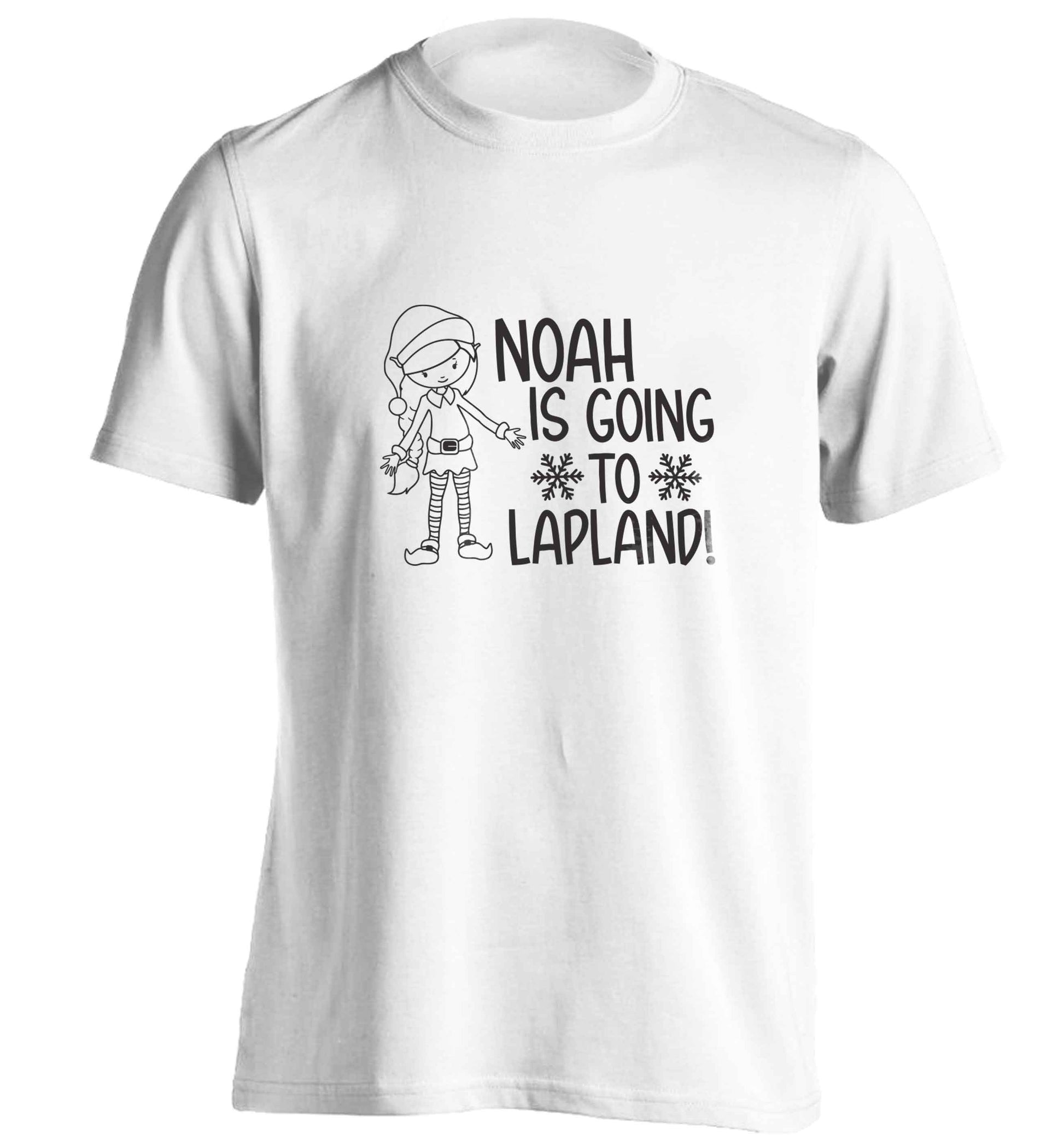 Any name here - is going to Lapland personalised elf adults unisex white Tshirt 2XL