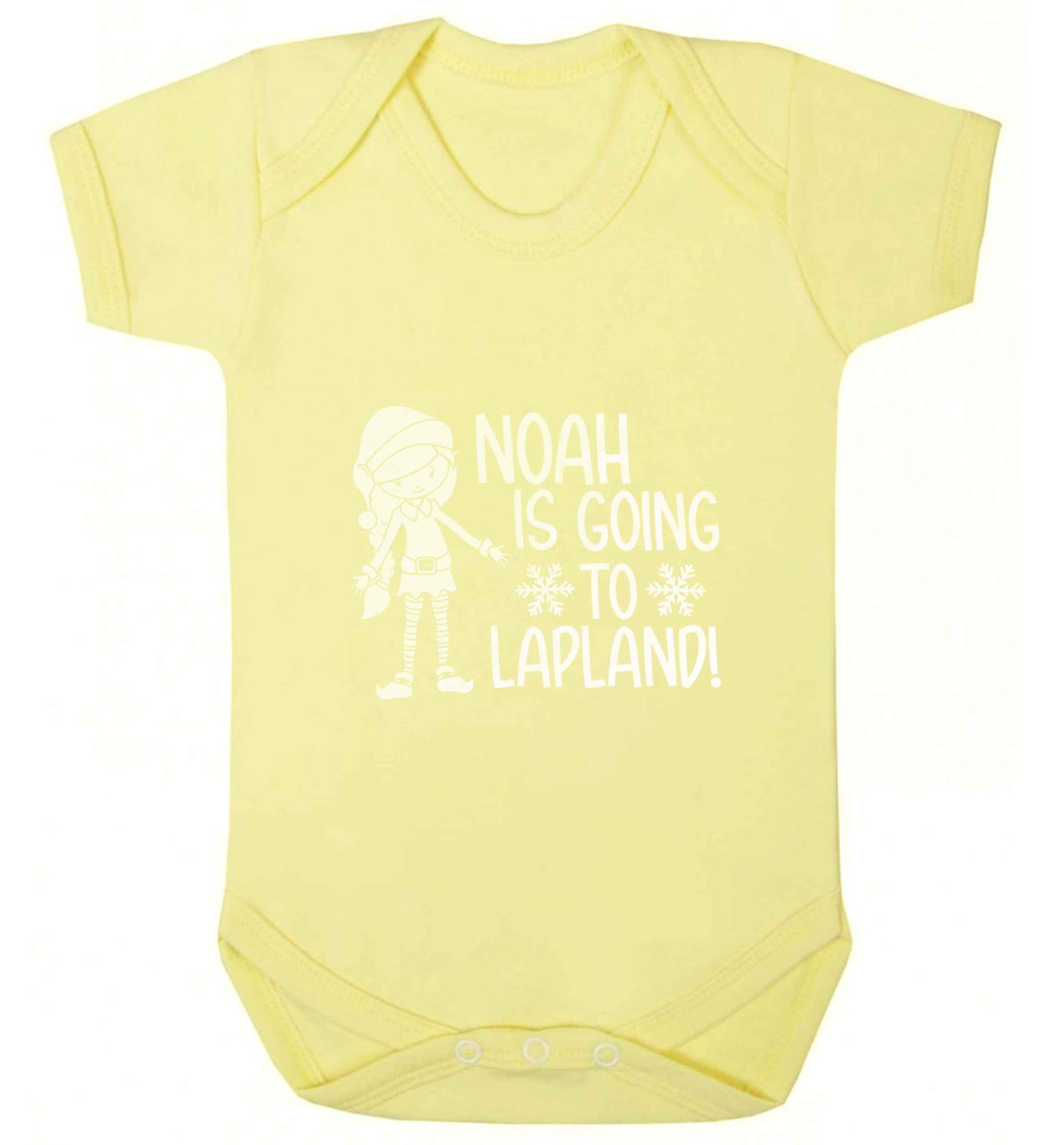 Any name here - is going to Lapland personalised elf baby vest pale yellow 18-24 months