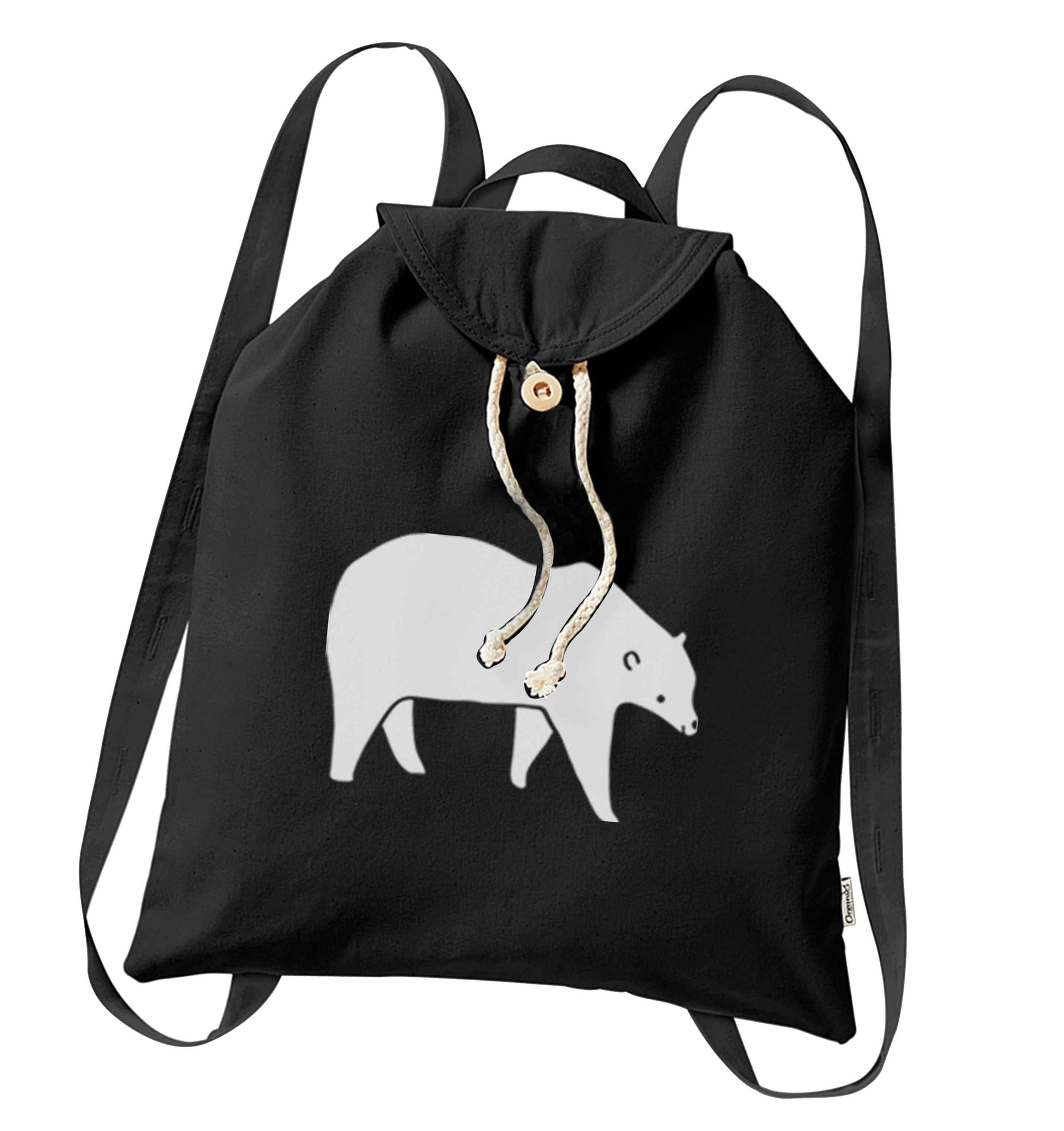 Polar Bear organic cotton backpack tote with wooden buttons in black