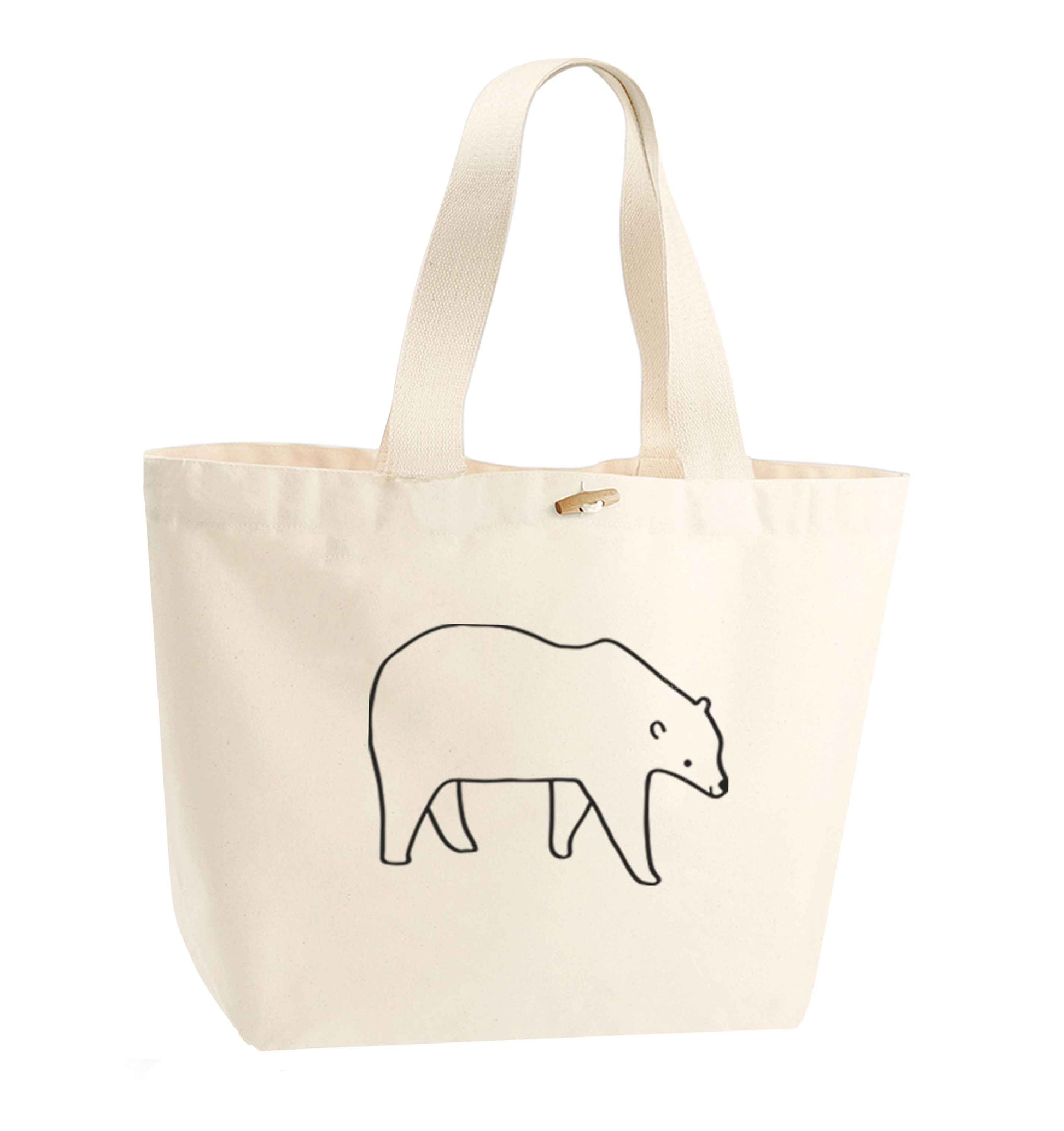 Polar Bear organic cotton premium tote bag with wooden toggle in natural