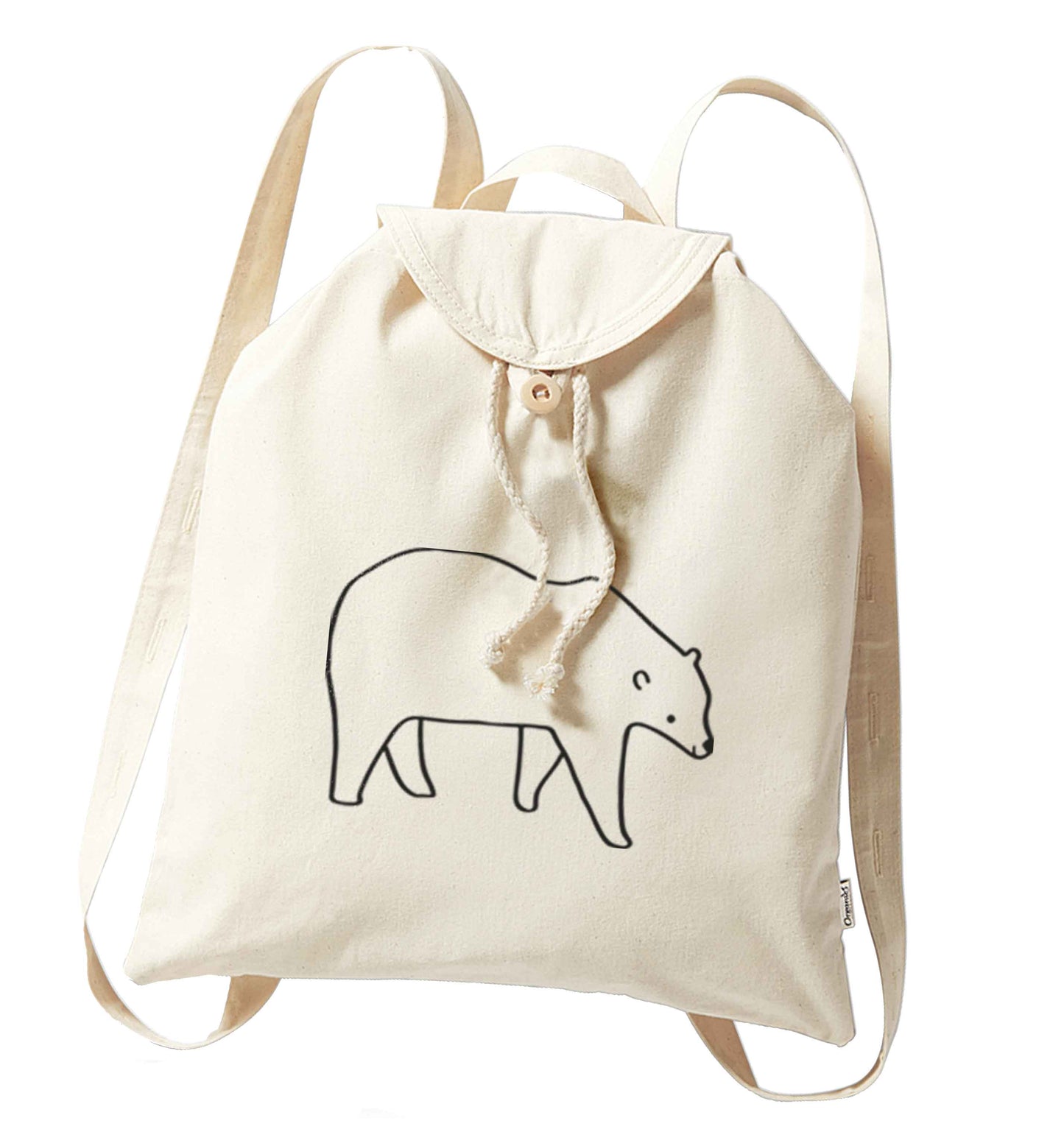 Polar Bear organic cotton backpack tote with wooden buttons in natural