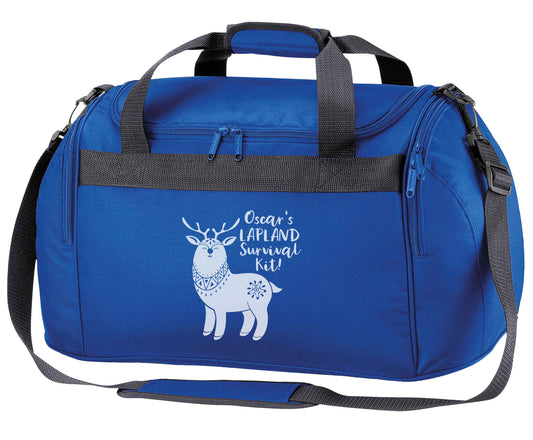 Personalised Lapland Survival Kit royal blue holdall / duffel bag