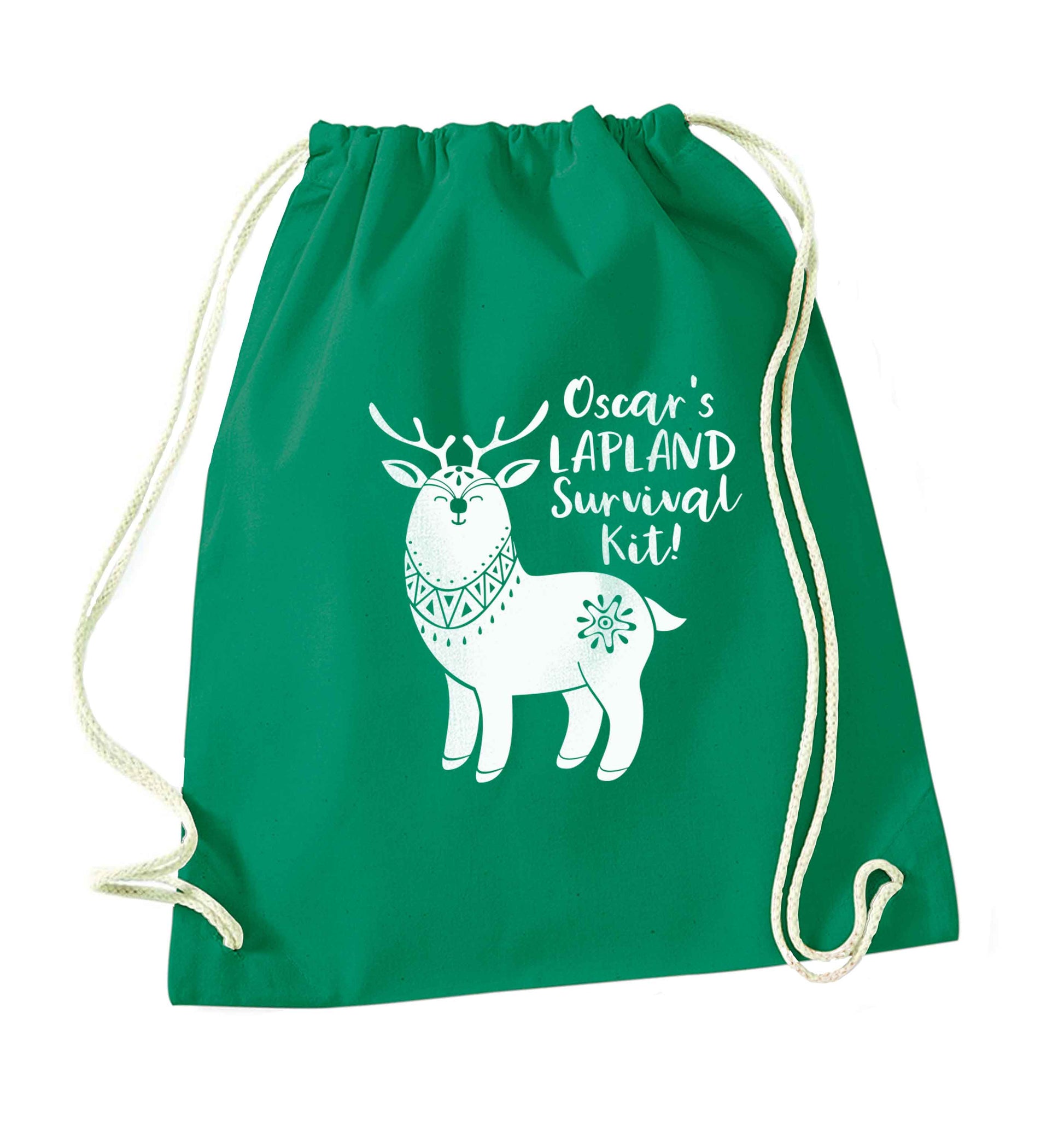 Personalised Lapland Survival Kit green drawstring bag