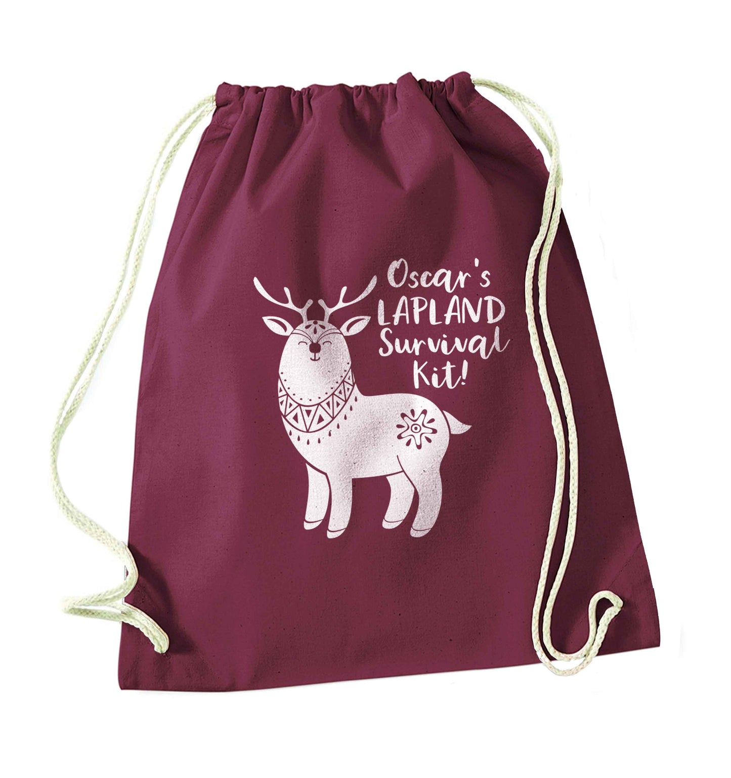 Personalised Lapland Survival Kit maroon drawstring bag