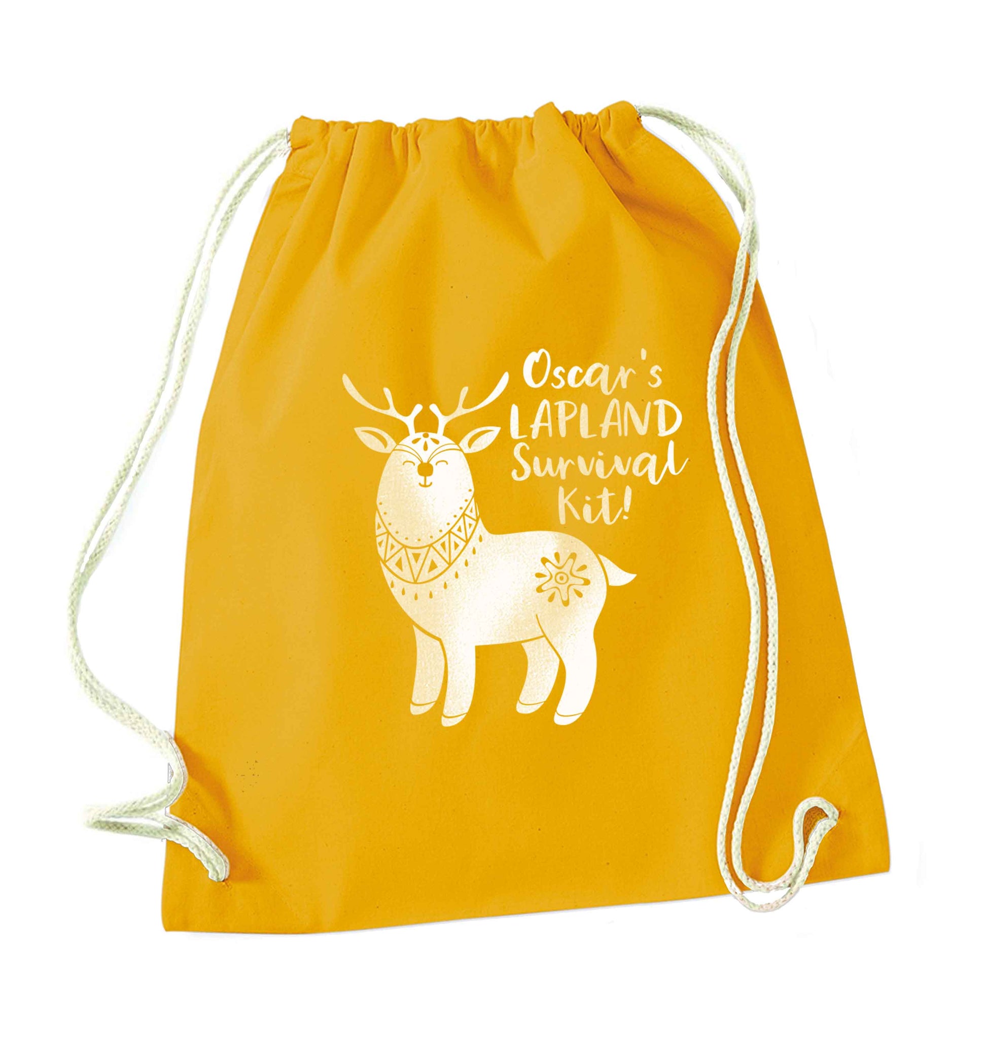 Personalised Lapland Survival Kit mustard drawstring bag