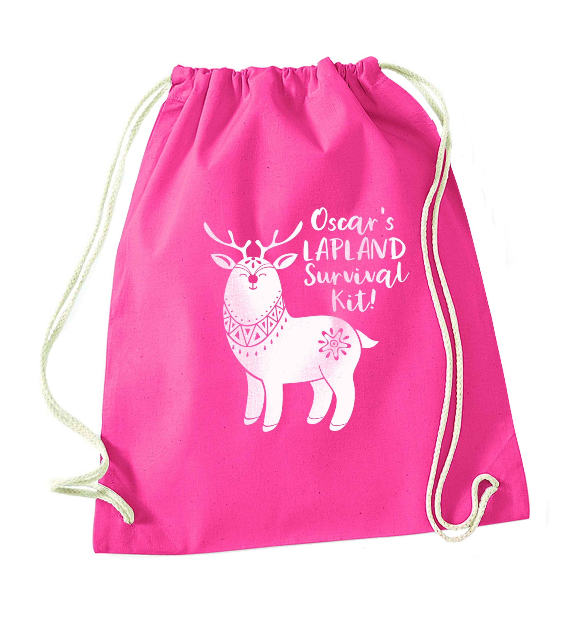 Personalised Lapland Survival Kit pink drawstring bag