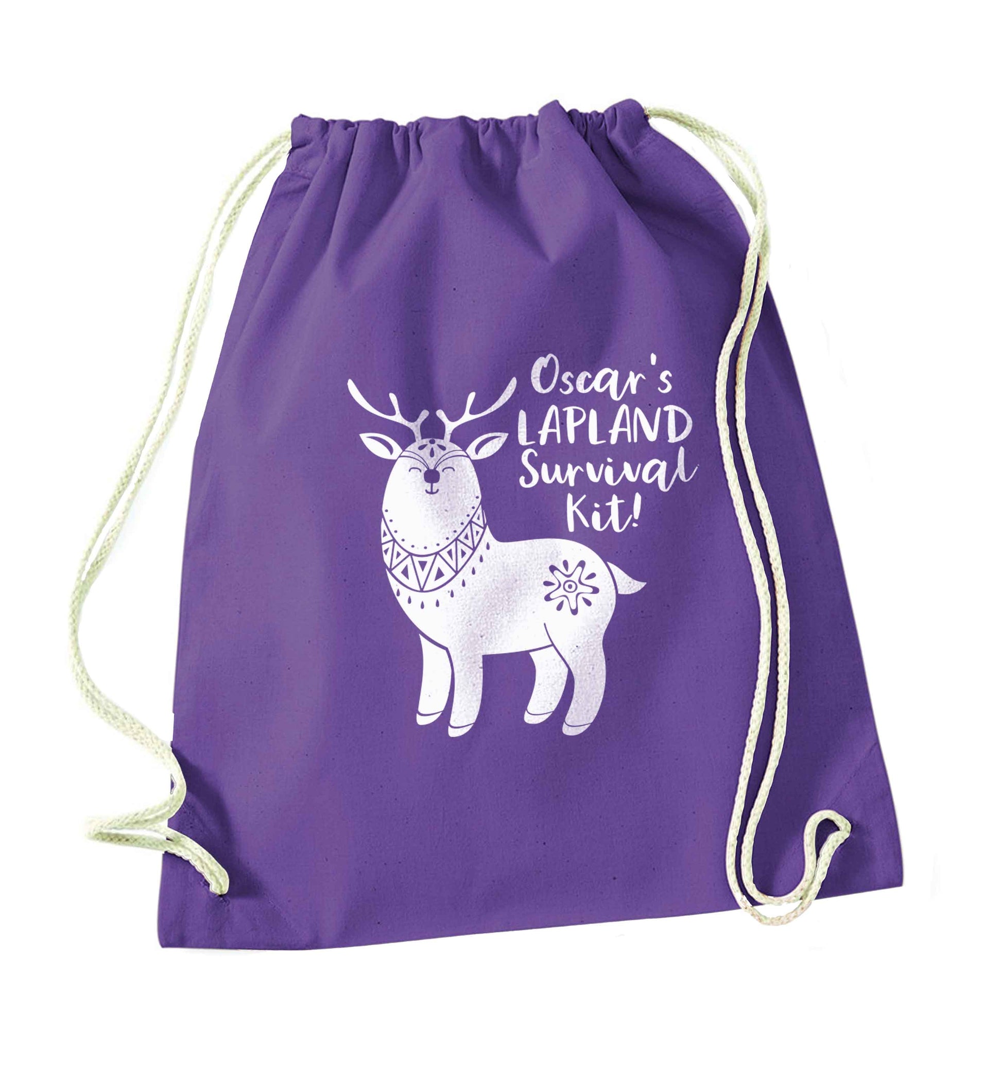Personalised Lapland Survival Kit purple drawstring bag