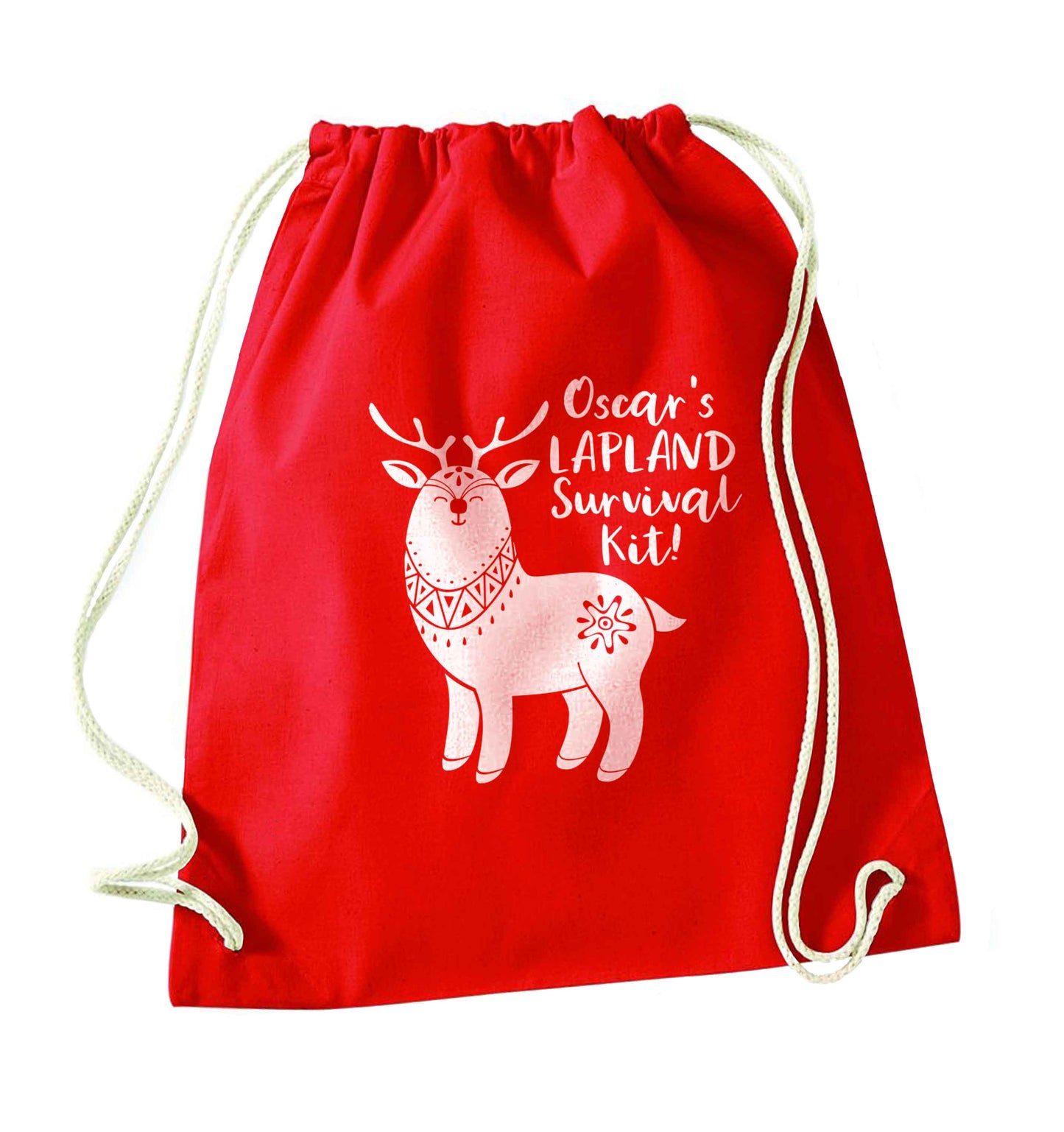 Personalised Lapland Survival Kit red drawstring bag 